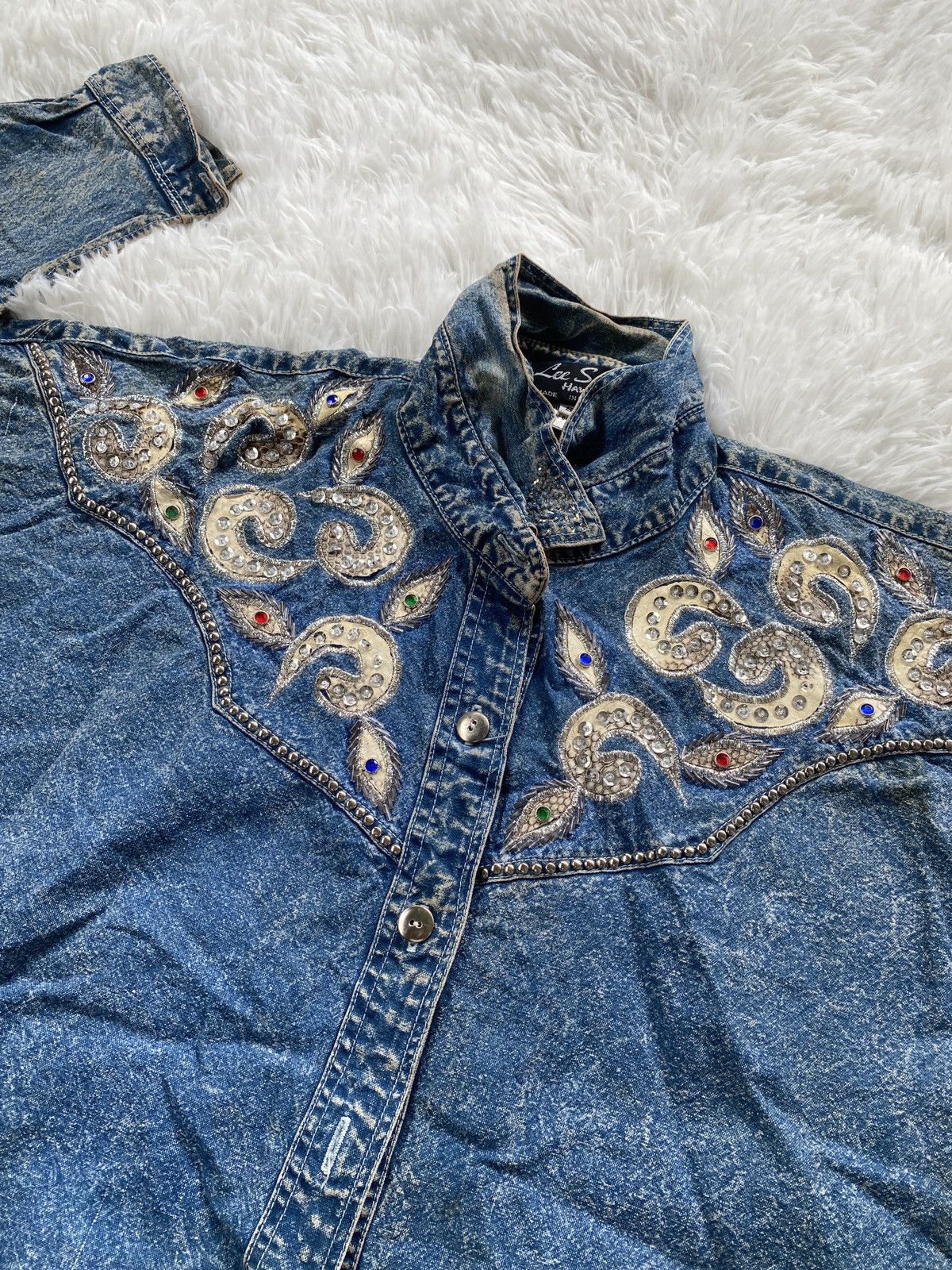 Vintage VINTAGE Lee Sands Hawaii Denim Button Jacket Women Size L / US 10 / IT 46 - 6 Thumbnail