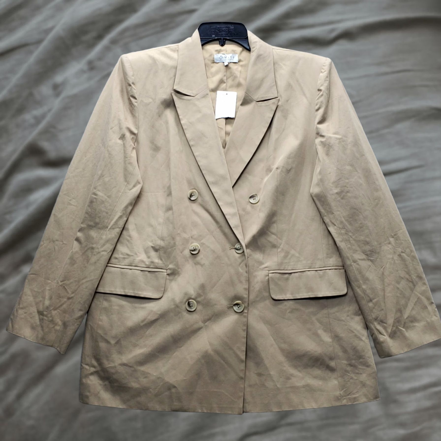 Vintage WAYF Blazer Women XL Tan Lined Double Breasted Jetted Pockets Notch Lapel Formal Womens Size XL Tan Blazer Jacket Size XL / US 12-14 / IT 48-50 - 1 Thumbnail