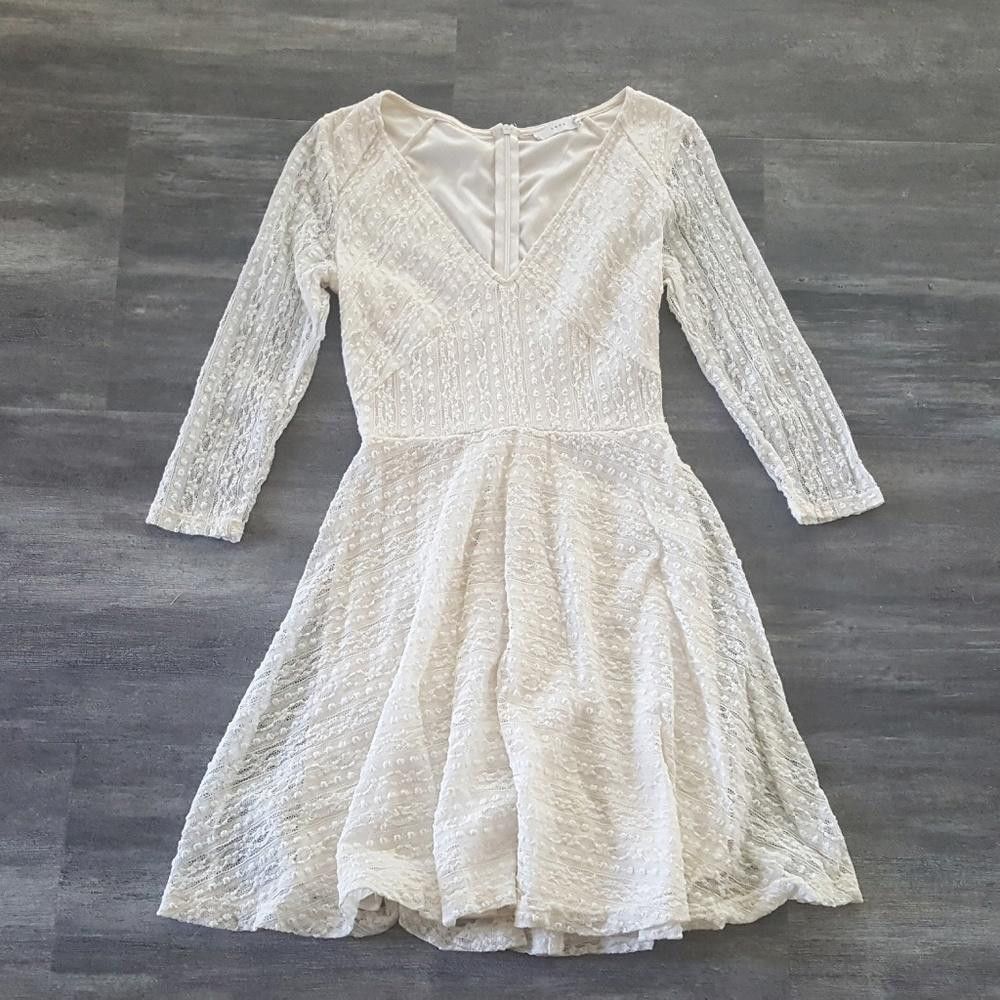 Designer Cream Babydoll Lush Vneck Mini Size S / US 4 / IT 40 - 1 Thumbnail