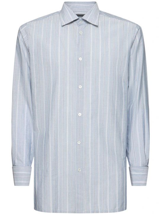 Maison Margiela o1lsvrm0425 Striped Cotton Long-Sleeved Shirt in Blue Size US M / EU 48-50 / 2 - 1 Thumbnail