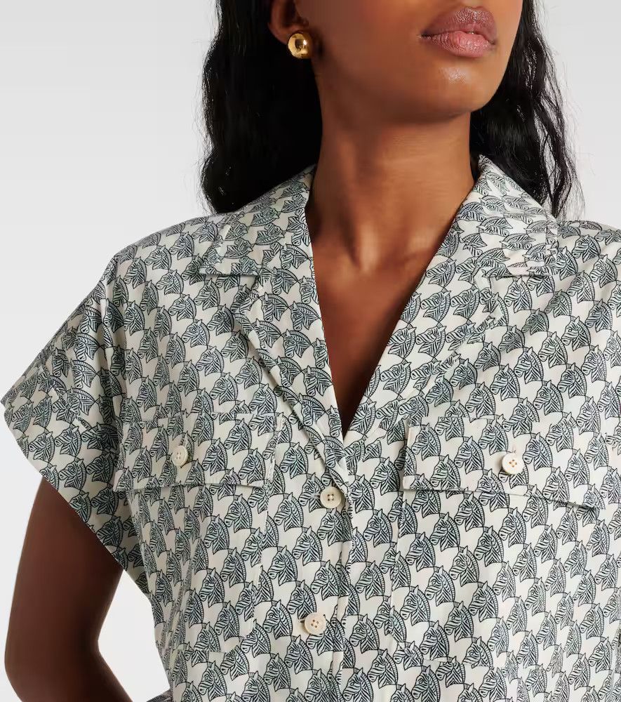 Tory Burch o1s22i1n1024 Printed Poplin Camp Shirt in Blue Size XS / US 0-2 / IT 36-38 - 3 Thumbnail