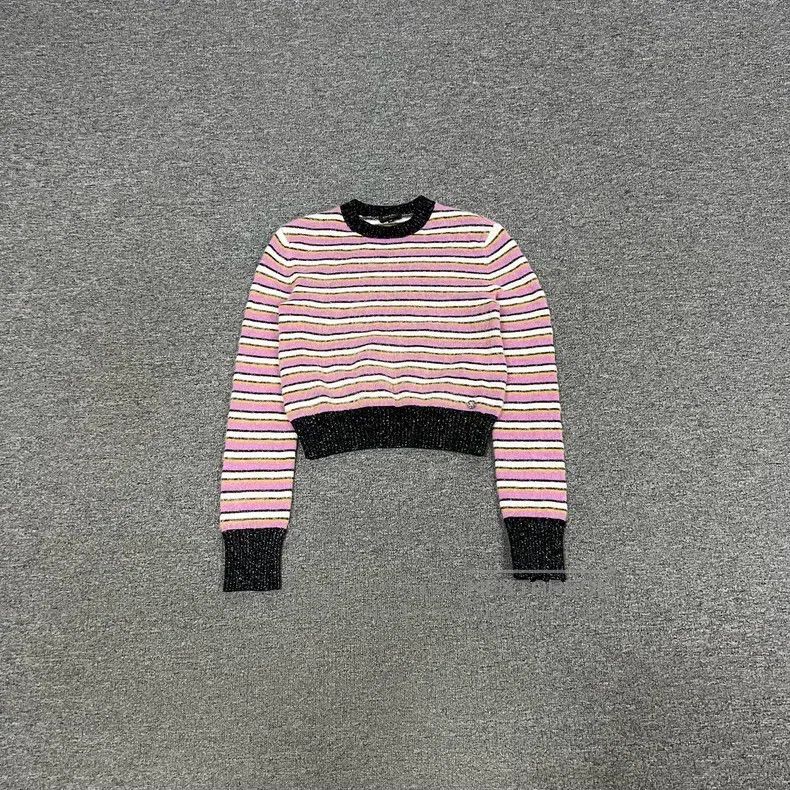 Chanel 22A Pink Stitched Striped Knitted Sweater