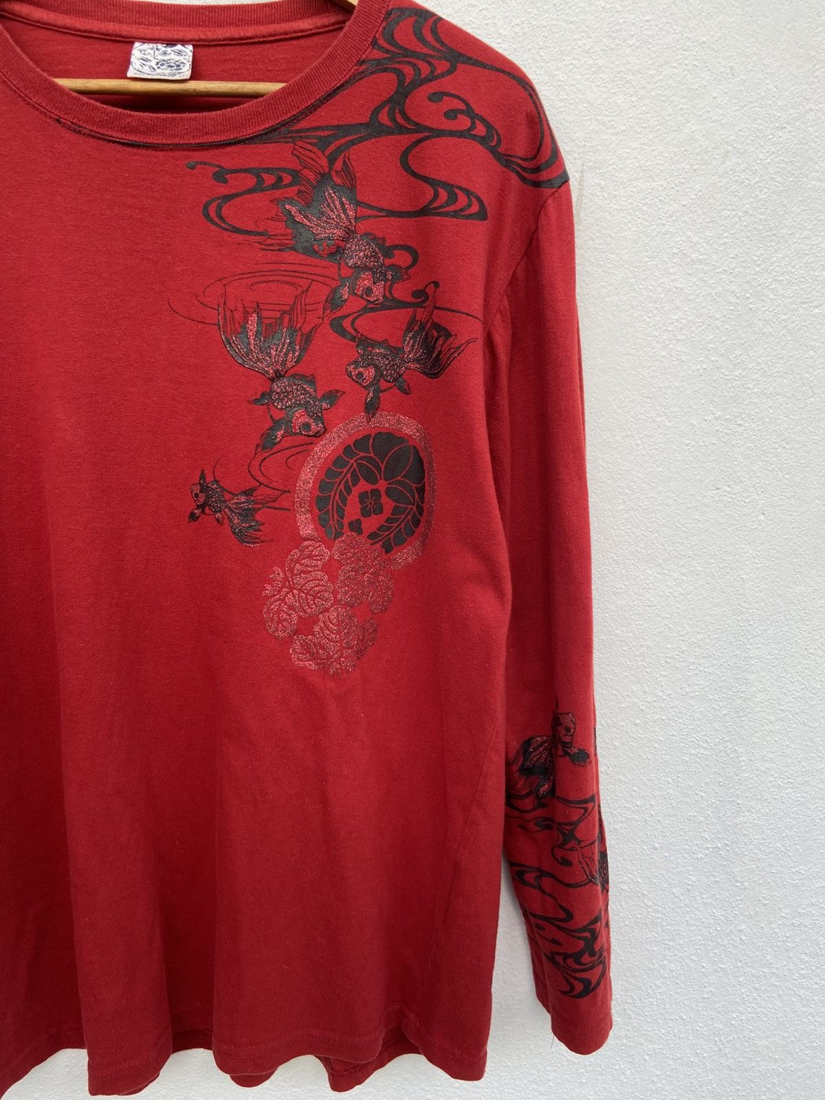 If Six Was Nine 🔥 Vintage Sukajan t shirt long sleeve Fish Koi motive beast Size US L / EU 52-54 / 3 - 8 Thumbnail