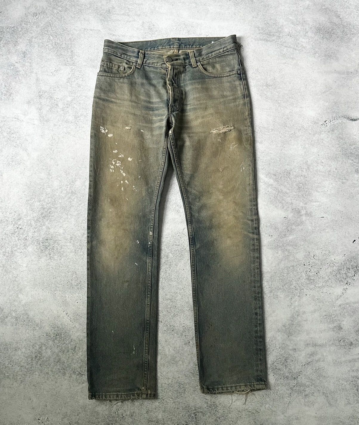 image of Helmut Lang 90’S Thrashed Dirt Wash Painter Denim in Dirty Indigo, Men's (Size 33)