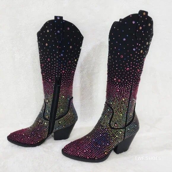 Other Glamour Cowboy Multi Color Ombre Rhinestone Cowgirl Boots Size US 8 / IT 38 - 1 Thumbnail