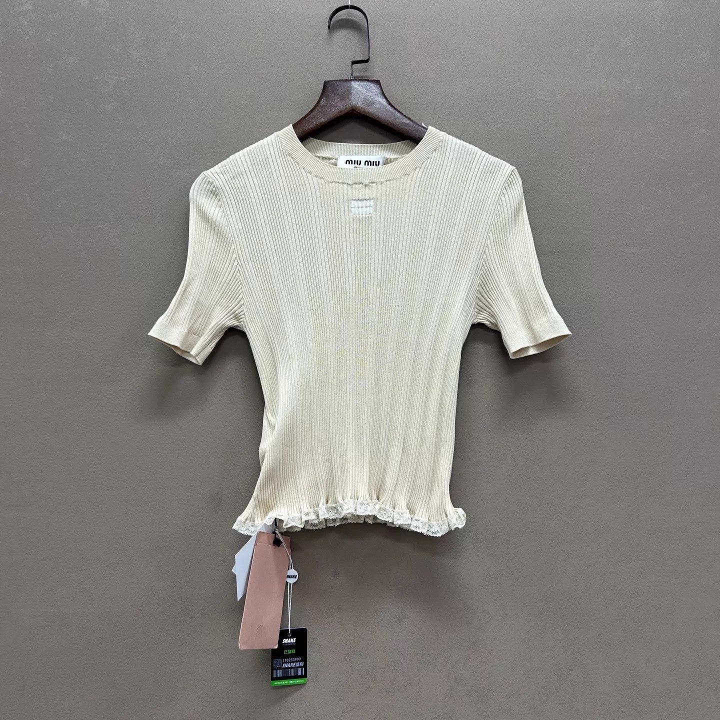 Miu Miu Miu Miu 99 New Logo-Embroidered Lace Trim Knit Top36 Size XS / US 0-2 / IT 36-38 - 1 Thumbnail