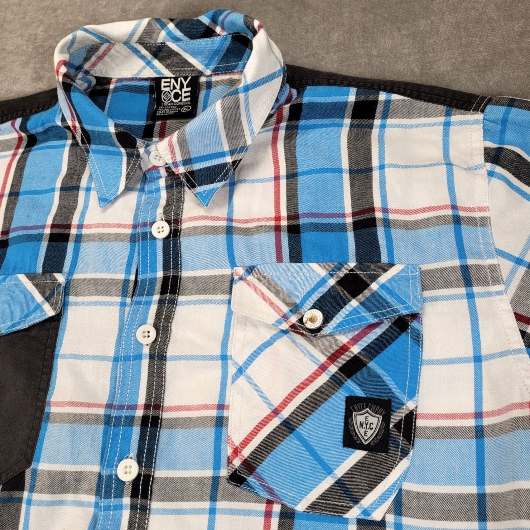 Enyce Enyce Mens XL Blue White Plaid Button Down Shirt Colorblock Y2K Streetwear NYC Size US XL / EU 56 / 4 - 2 Thumbnail