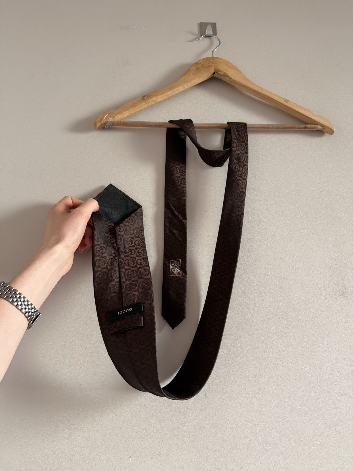 Gucci Gucci GG Monogram Silk Tie Brown Size ONE SIZE - 8 Thumbnail