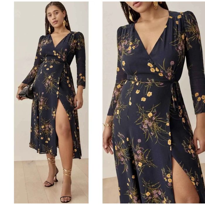 Reformation Reformation Melba Floral Wrap Midi Dress Mademoiselle Blue Grailed