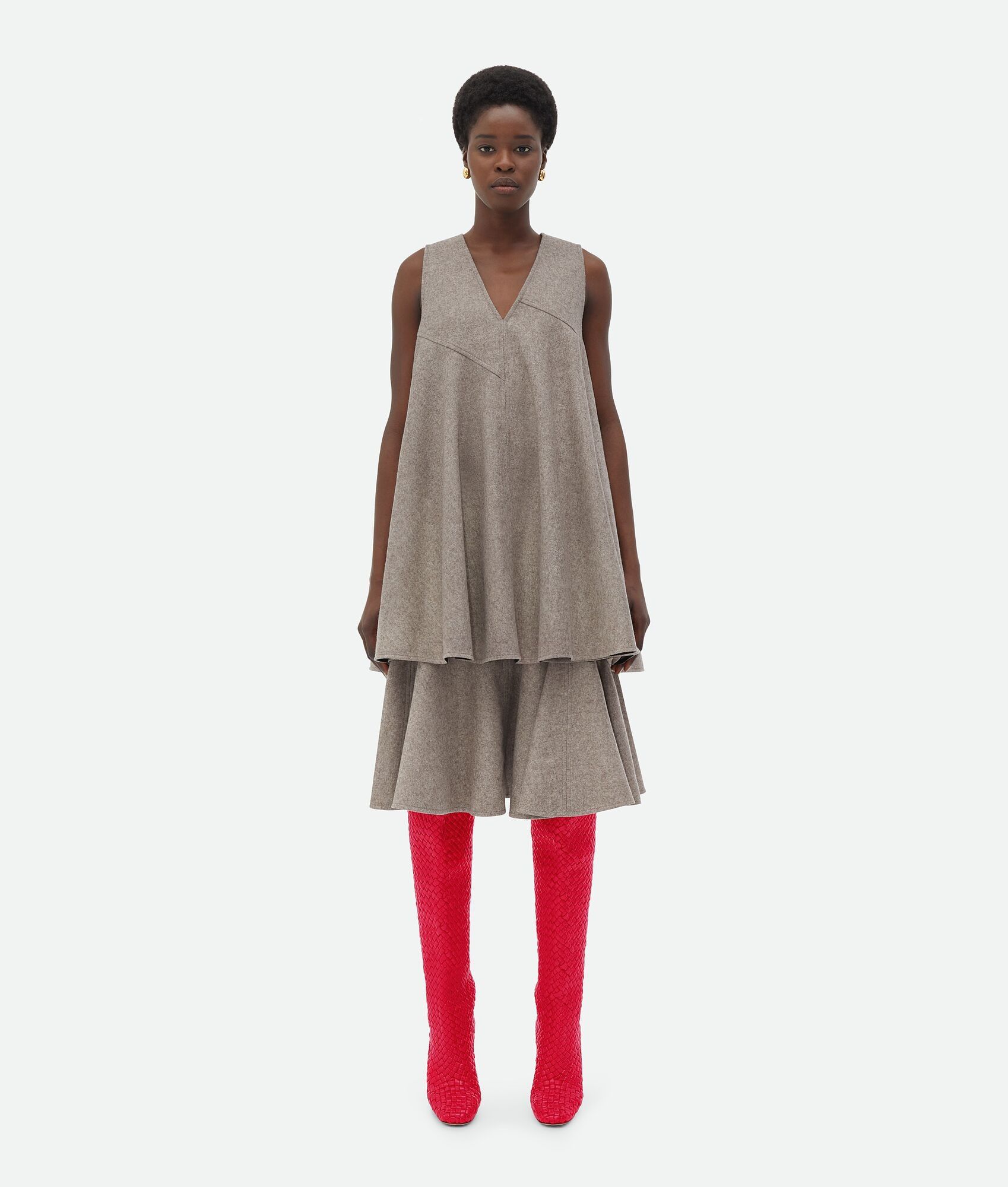 Bottega Veneta o1bcso1str0225 Wool Flannel A-Line Dress in Grey Melange Size S / US 4 / IT 40 - 1 Thumbnail