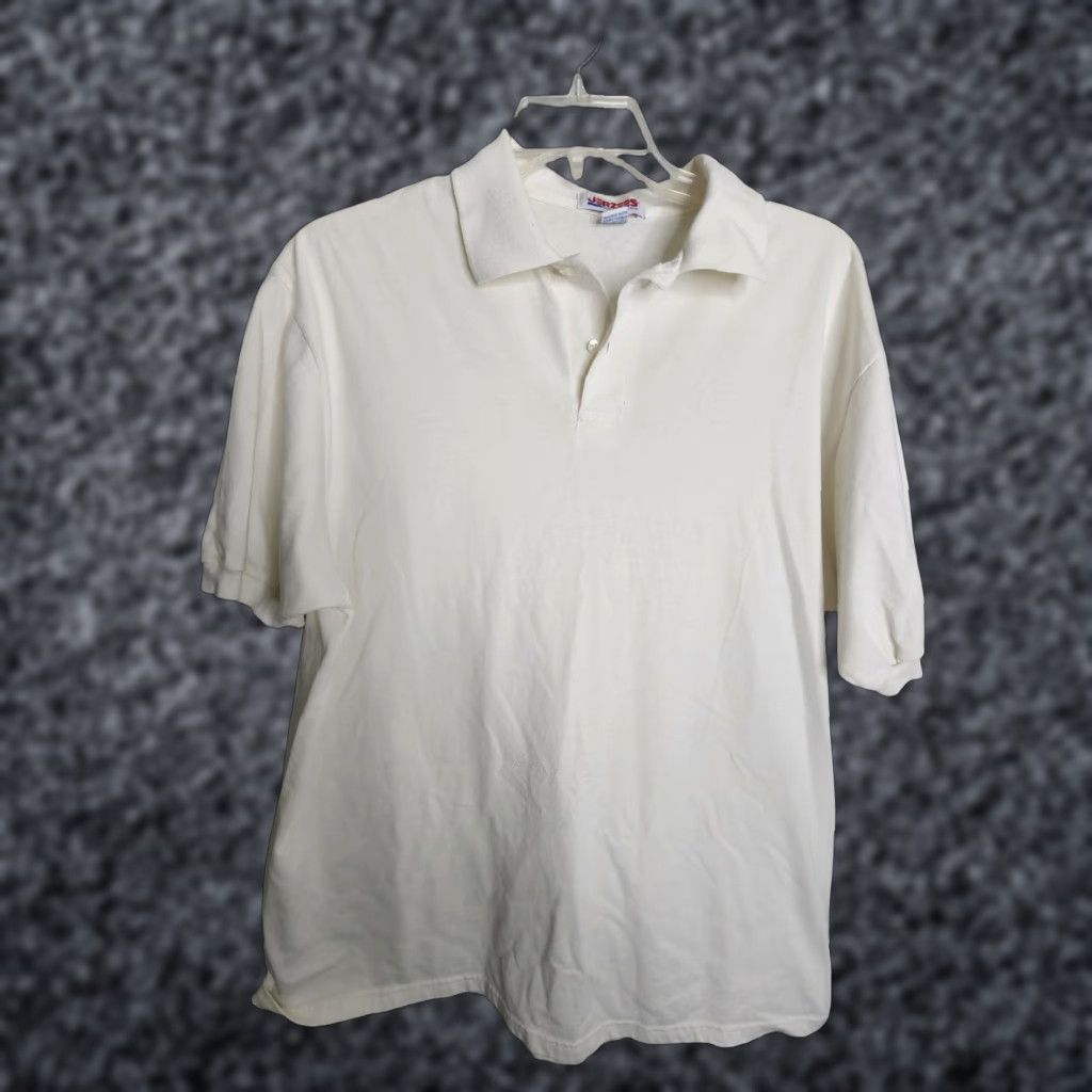 Jerzees VINTAGE Jerzees Mens XL Beige Combed Cotton Polo Shirt USA 90s Classic Distressed Size US XL / EU 56 / 4 - 1 Thumbnail
