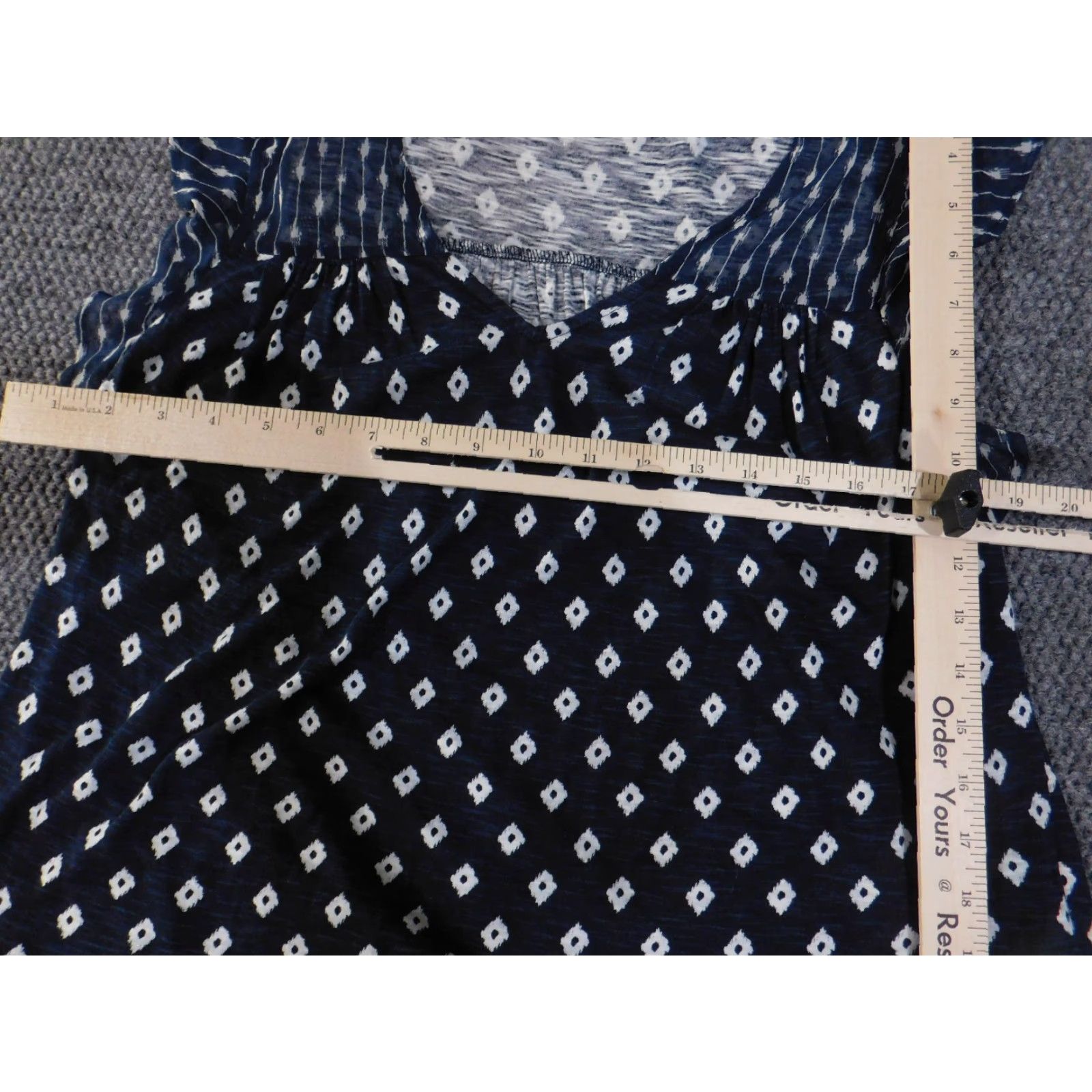Lucky Brand Lucky Brand Blouse Womens Large Blue White Short Sleeve Boho Geometric Pattern Size L / US 10 / IT 46 - 6 Thumbnail