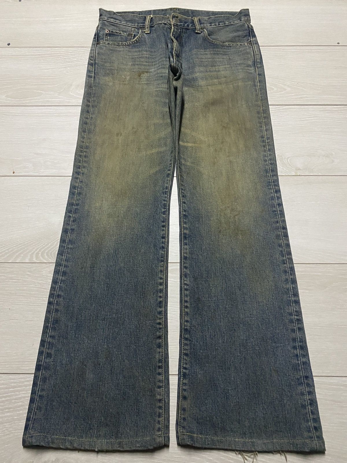 Vintage Uniqlo B002 Mud wash Distressed Bootcut Flare Jeans