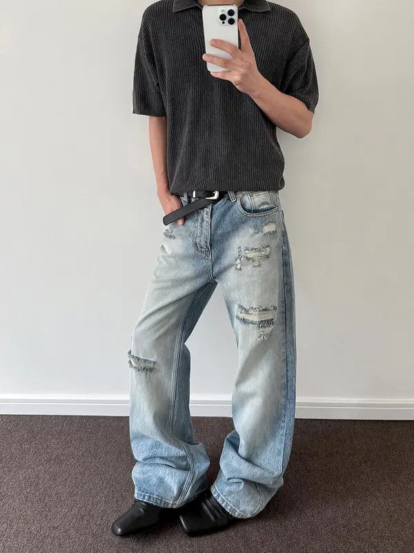 Jean VIBE Stylish Distressed Wide-Leg Jeans Size US 32 / EU 48 - 1 Thumbnail