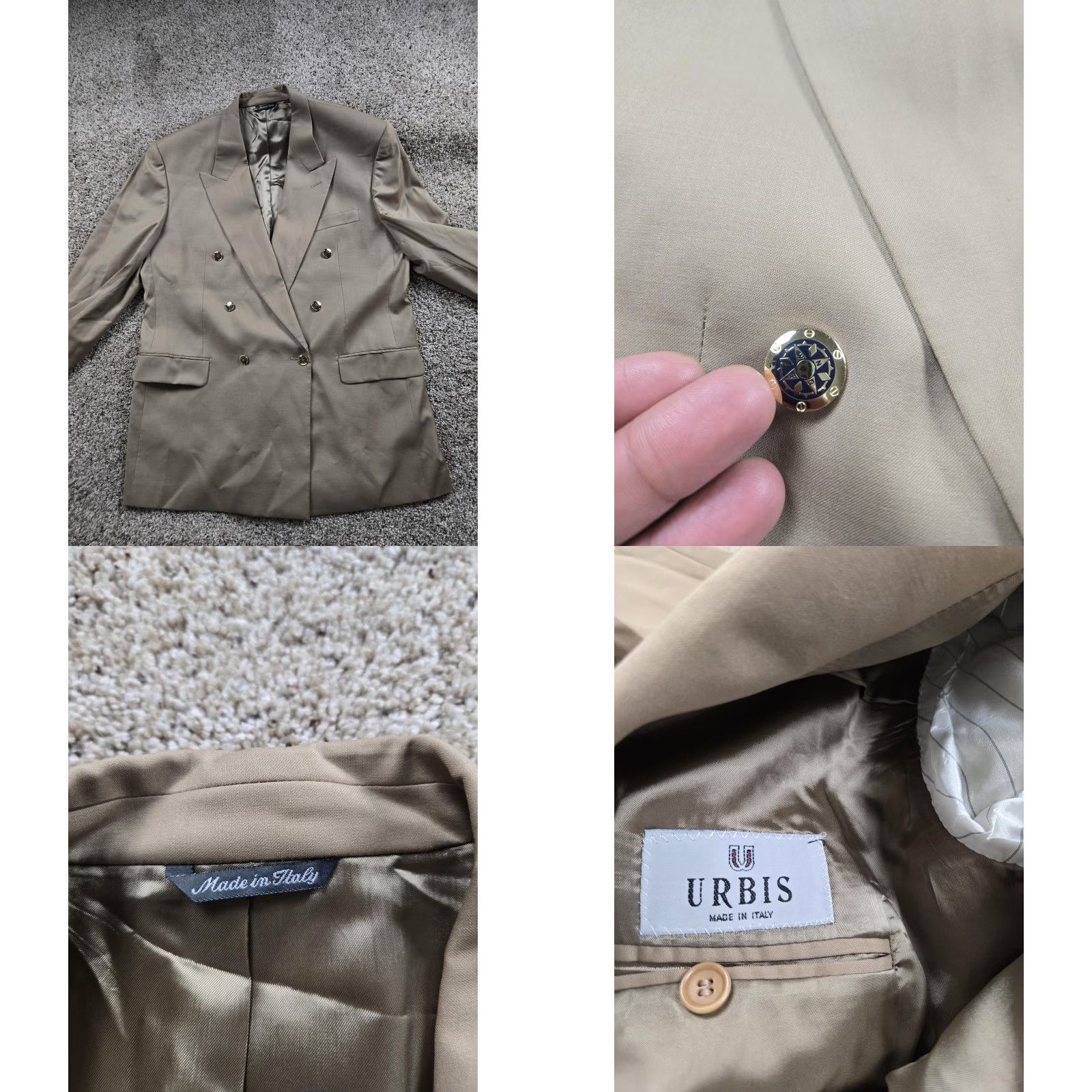 Loro Piana VINTAGE Urbis Blazer 46R Wool Double-Breasted Peak Lapel Gold Button Men’s Navy/Beige 2 Piece Black? Size 46R - 8 Thumbnail