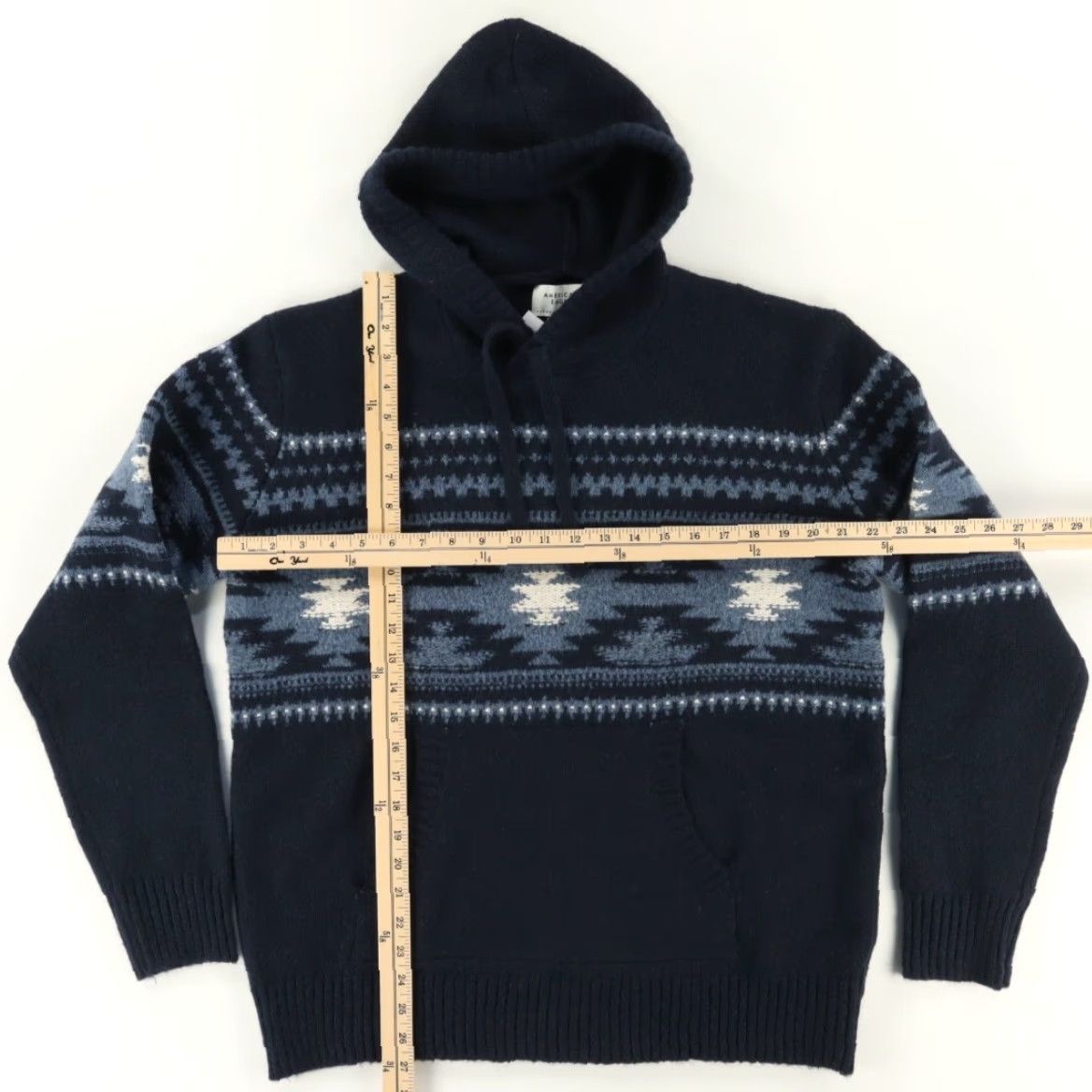 Vintage American Eagle Aztec Knit Navy Men's L Hoodie Shirt (Adult) Size US L / EU 52-54 / 3 - 3 Thumbnail