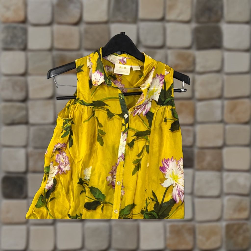 Anthropologie Maeve By Anthropologie Sheer Shirt Womens 4 Duchess Yellow Floral Sleeveless Geometric? Wait Size S / US 4 / IT 40 - 1 Thumbnail