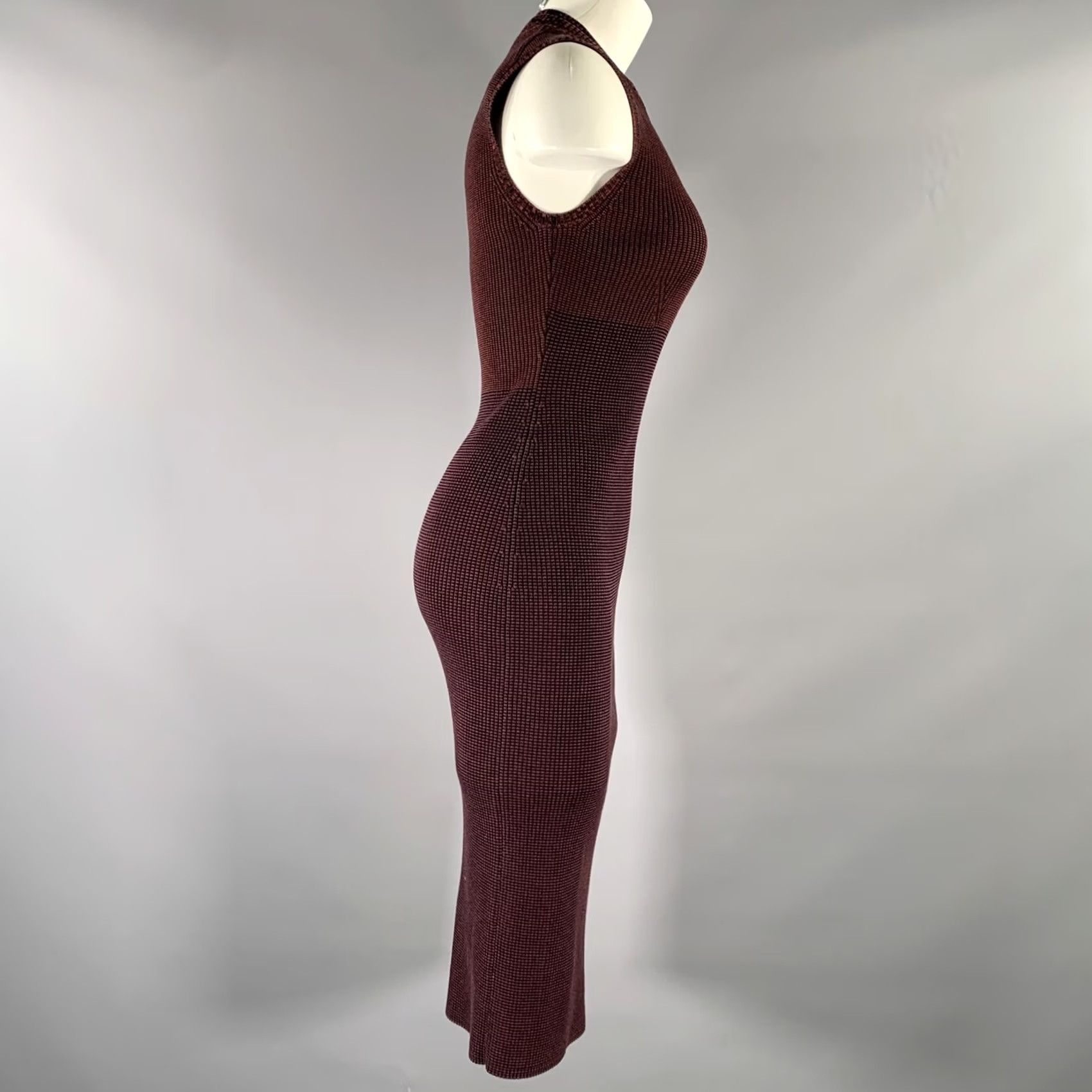Victoria Beckham VICTORIA BECKHAM Dress Size S Burgundy Navy Viscose Linen BodyCon Mid-Calf Womens Size S / US 4 / IT 40 - 3 Thumbnail