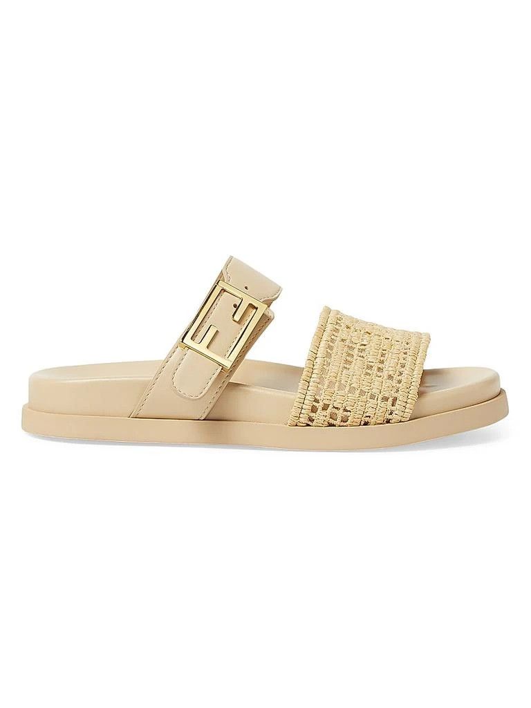 Fendi o1s1wg110426 Feel Woven Double Strap Slides in Beige Size US 7 / IT 37 - 1 Thumbnail