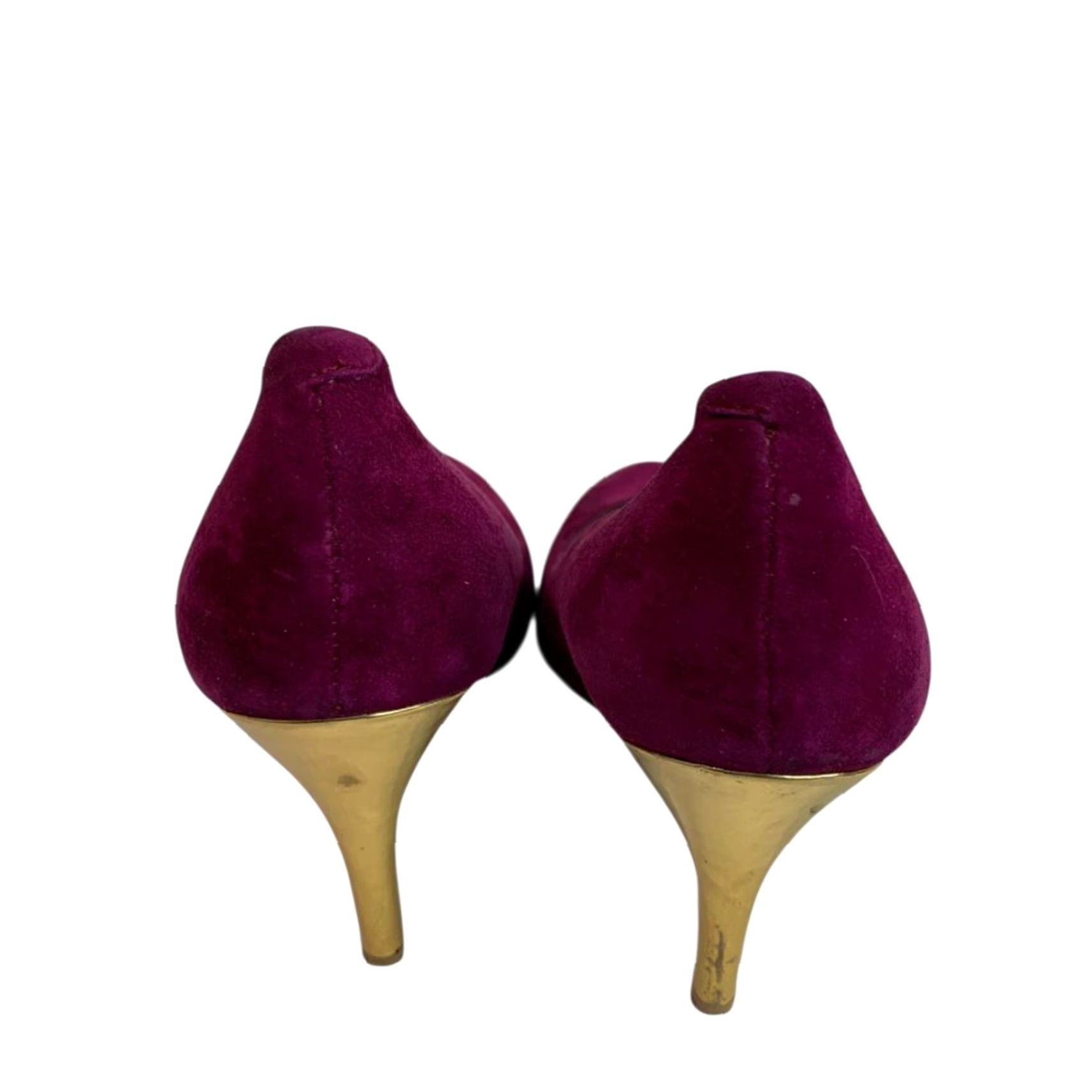 Jessica Simpson Jessica Simpson Womens Oscar Purple Faux Suede Heels 7.5 Pump Gold Flaws Red 4" Heel Womens Size US 8 / IT 38 - 4 Thumbnail