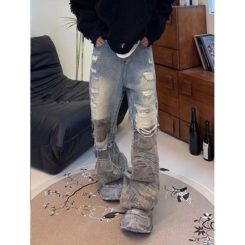 Japanese Brand × Jean Vintage camouflage patchwork washed baggy jeans Size US 32 / EU 48 - 2 Thumbnail