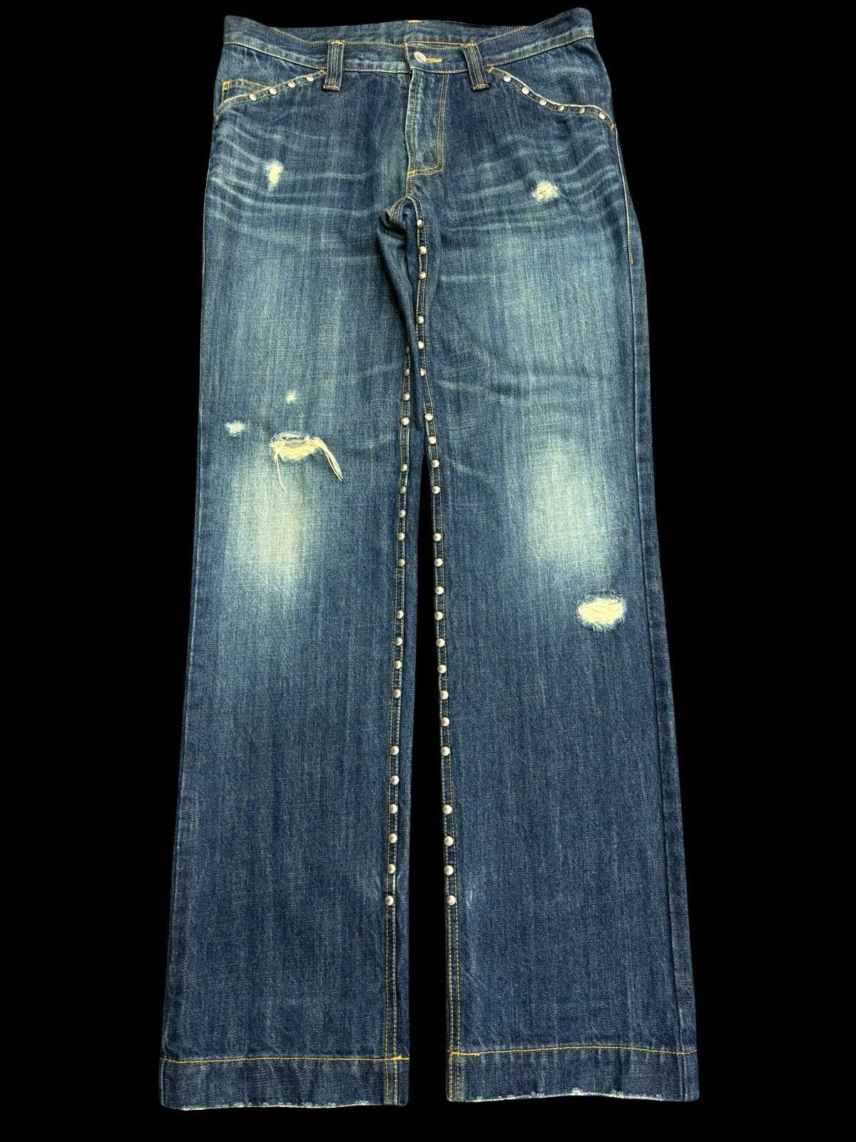 Japanese Brand 💥Designer💥Vintage Rodano Studded Distressed Denim F549 Size US 34 / EU 50 - 1 Thumbnail