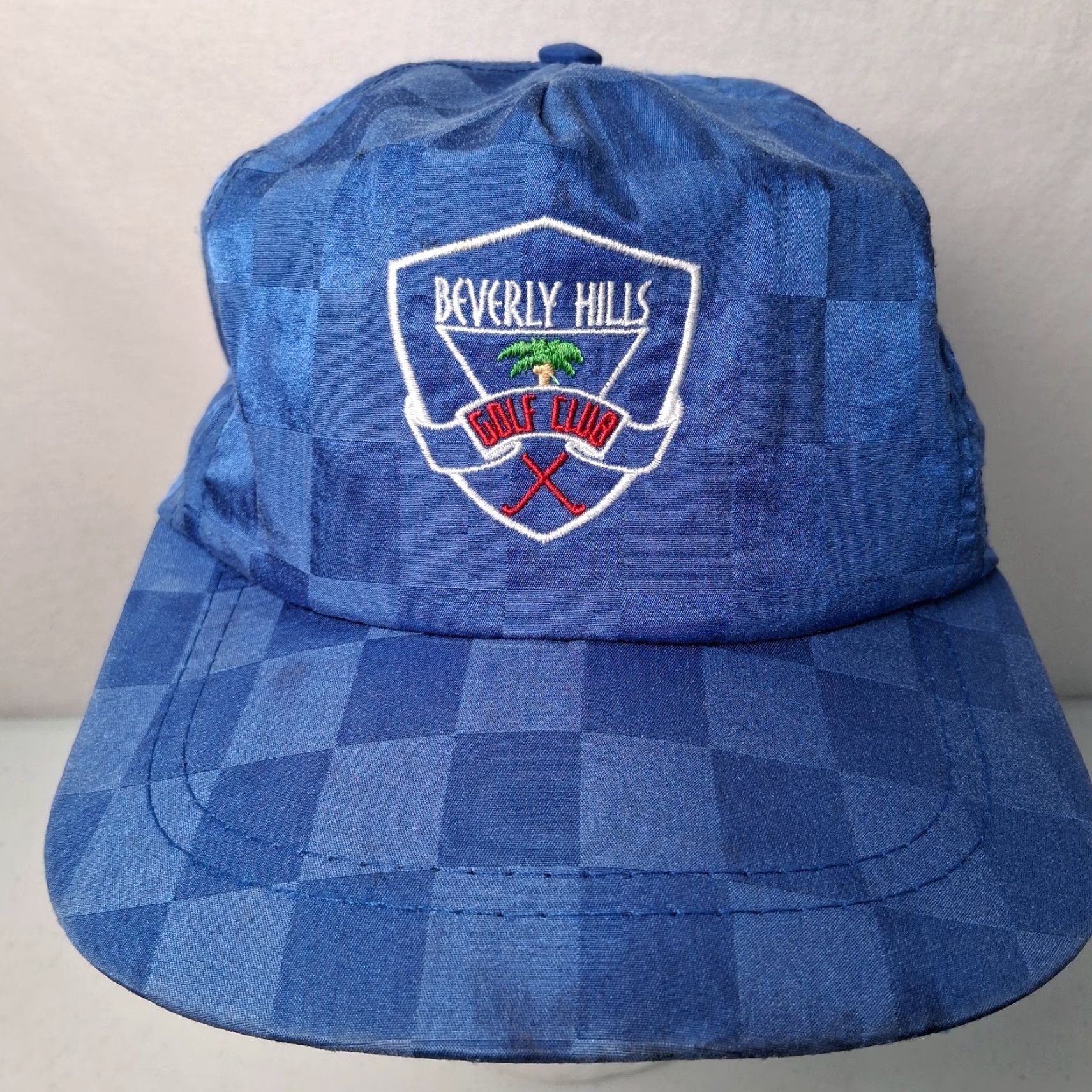Vintage VINTAGE Beverly Hills Golf Club Cap Hat Blue Checkered One Size Men Adjustable Distressed Embroidered Strap Back 1990s California Size ONE SIZE - 4 Thumbnail