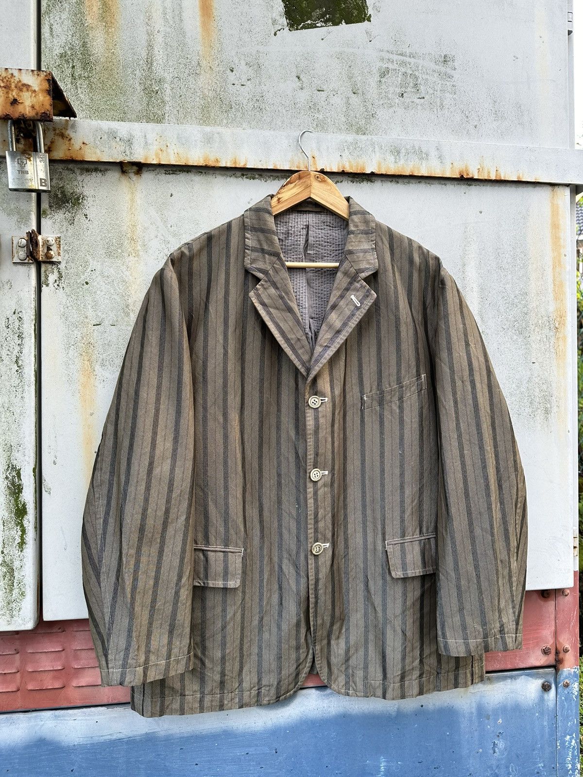 Comme des Garcons 👹AD1998 Comme Des Garcons Homme Plus Striped Jacket Size US L / EU 52-54 / 3 - 4 Thumbnail