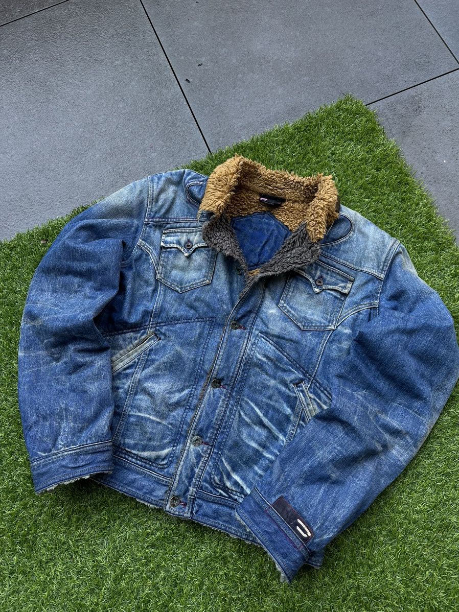 image of Diesel Denim Jacket Made In Romania Distressed in Washed Blue, Men's (Size XL)