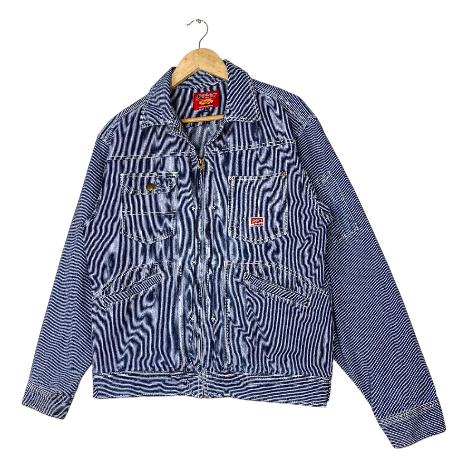 Japanese Brand 💥SATISFACTORY DOGMAN HICKORY TRUCKER JACKET Size US L / EU 52-54 / 3 - 5 Thumbnail