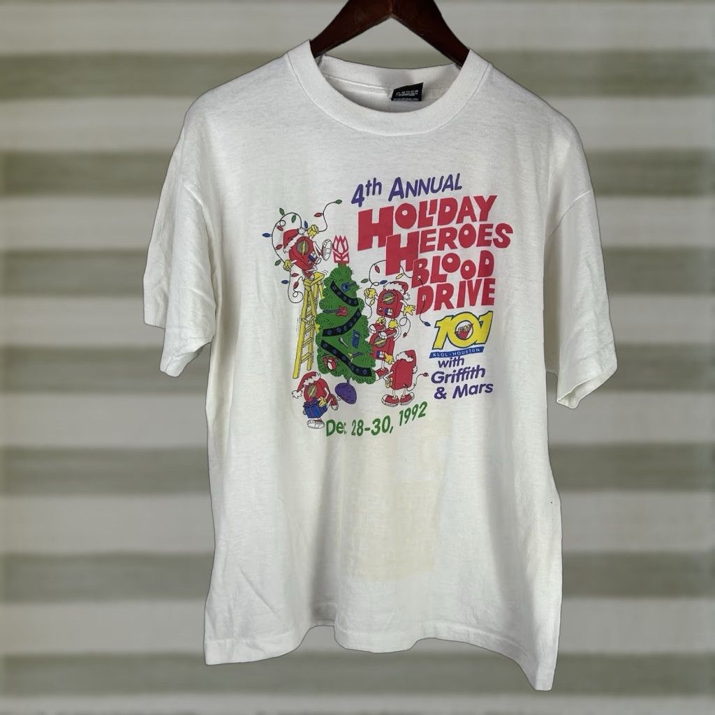 Vintage VINTAGE 90s Shirt Houston 101 KLOL Holiday Hero Blood Drive Single Stitch XL White Nike? Size US XL / EU 56 / 4 - 1 Thumbnail