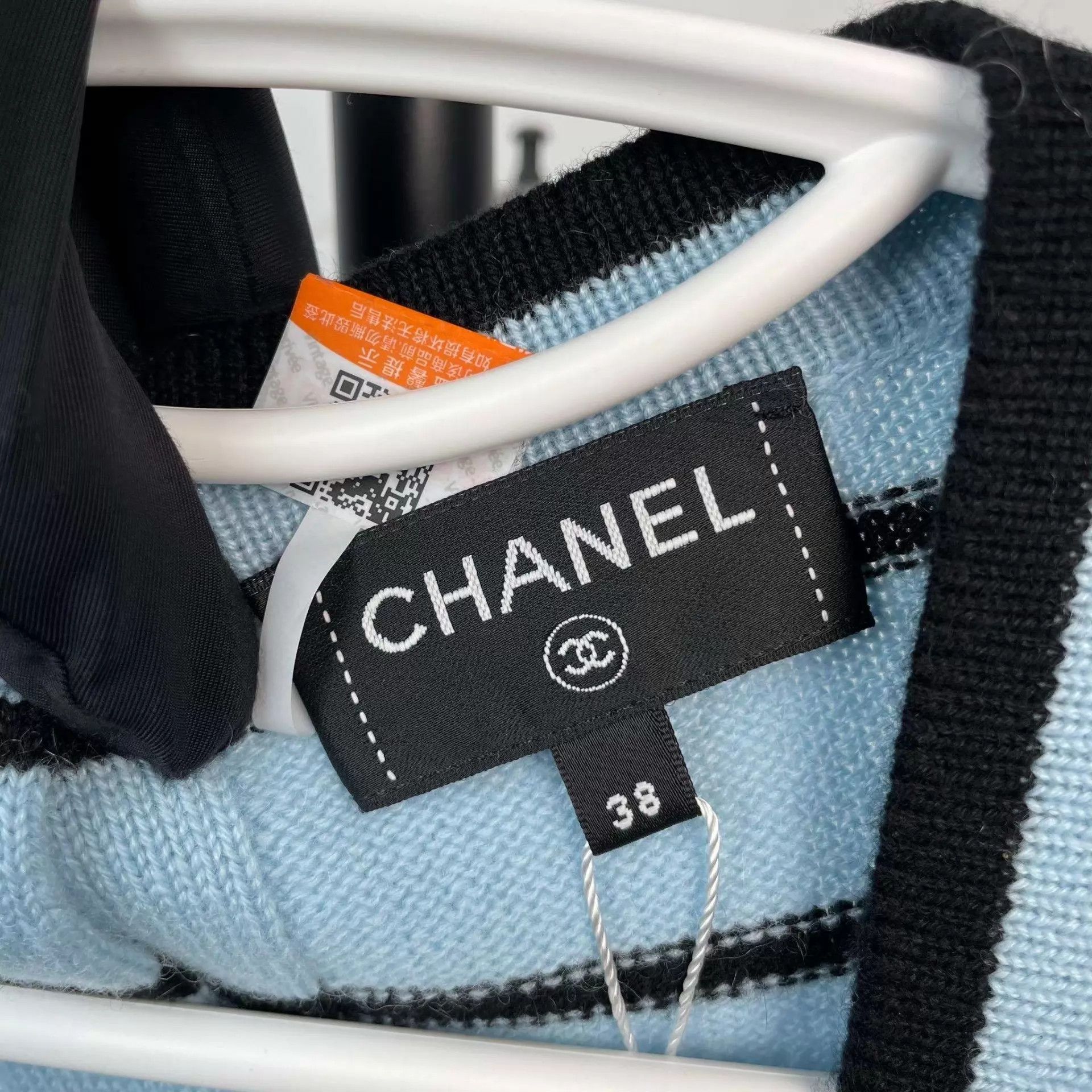 Chanel CHANEL Women's Cashmere Blue Striped Cardigan 38 Size S / US 4 / IT 40 - 3 Thumbnail