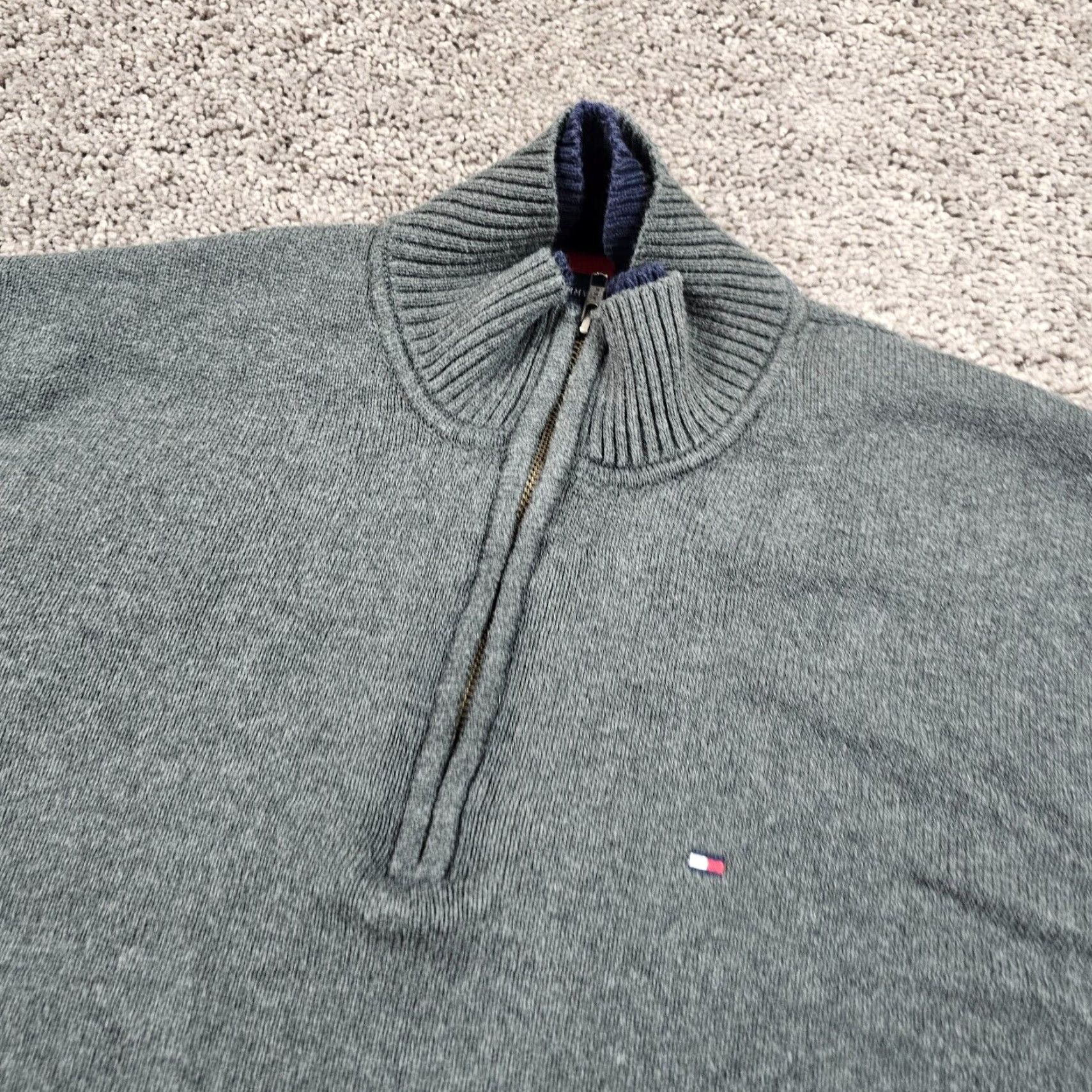 Tommy Hilfiger VINTAGE Tommy Hilfiger Sweater Mens XL Gray 1/4 Zip Mock Neck Knit Cotton Pullover £?? Size US XL / EU 56 / 4 - 2 Thumbnail