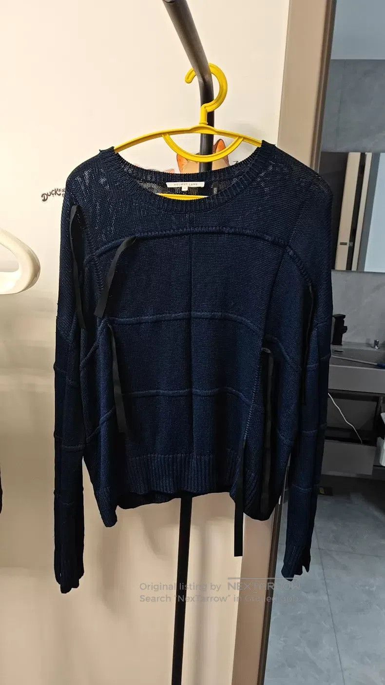 Helmut Lang Helmut Lang Geometric Grid Knit Sweater, Navy Blue Size M / US 6-8 / IT 42-44 - 1 Thumbnail