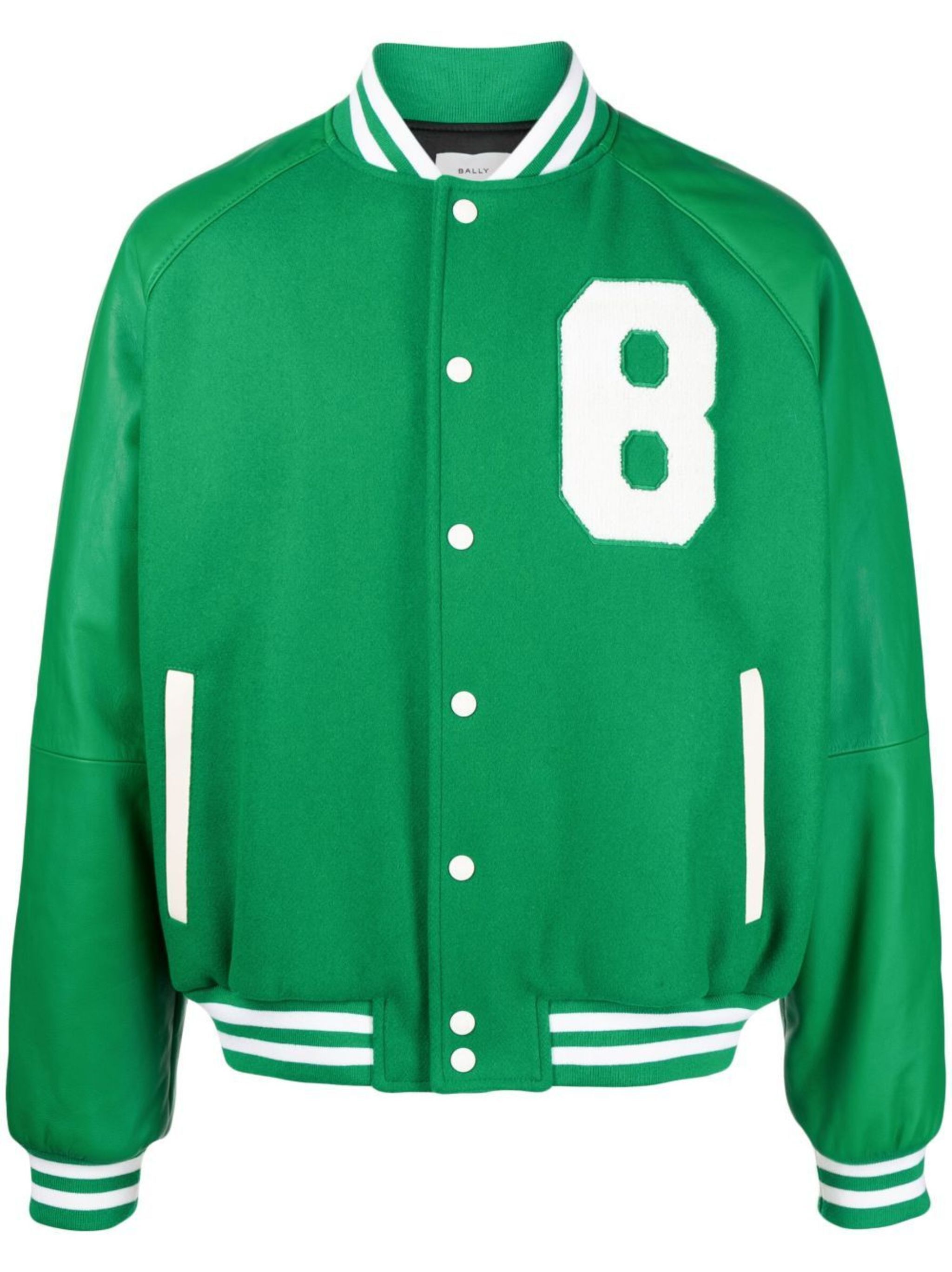 Bally o1y1224 Embossed Logo Leather Bomber Jacket in Green/White Size US M / EU 48-50 / 2 - 1 Thumbnail