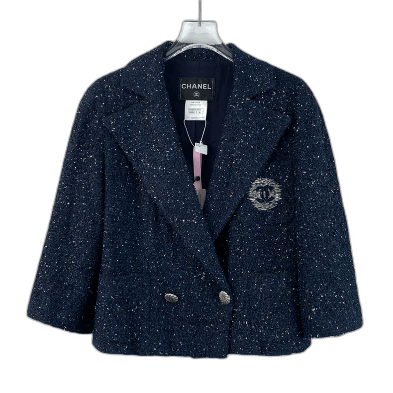 Chanel Chanel Navy Blue Tweed DoubleBreasted Jacket -2505 Size US XS / EU 42 / 0 - 1 Thumbnail