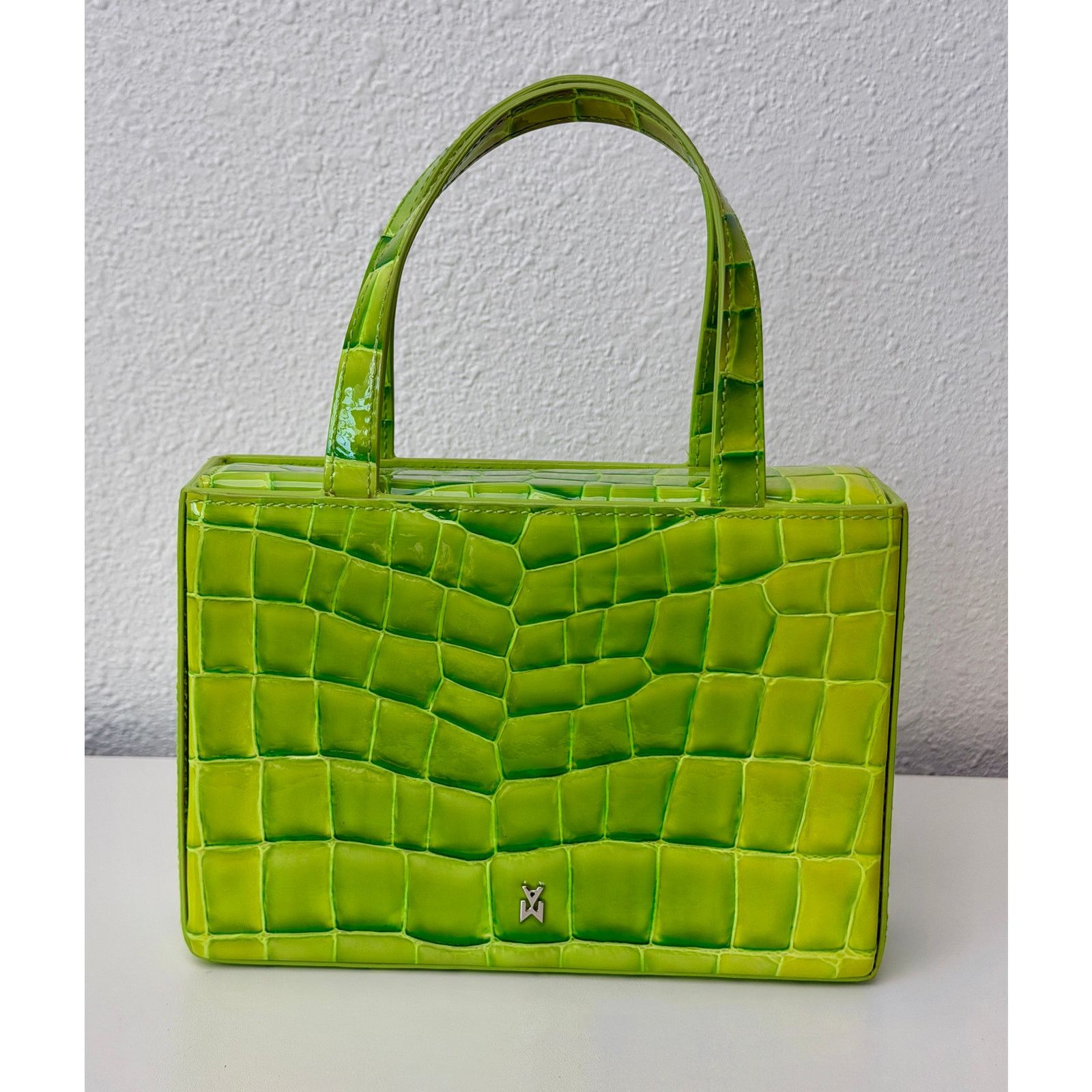 Amina Muaddi EUC Amina Muaddi Mini Croc Embossed Lime Green Bag Size ONE SIZE - 1 Thumbnail