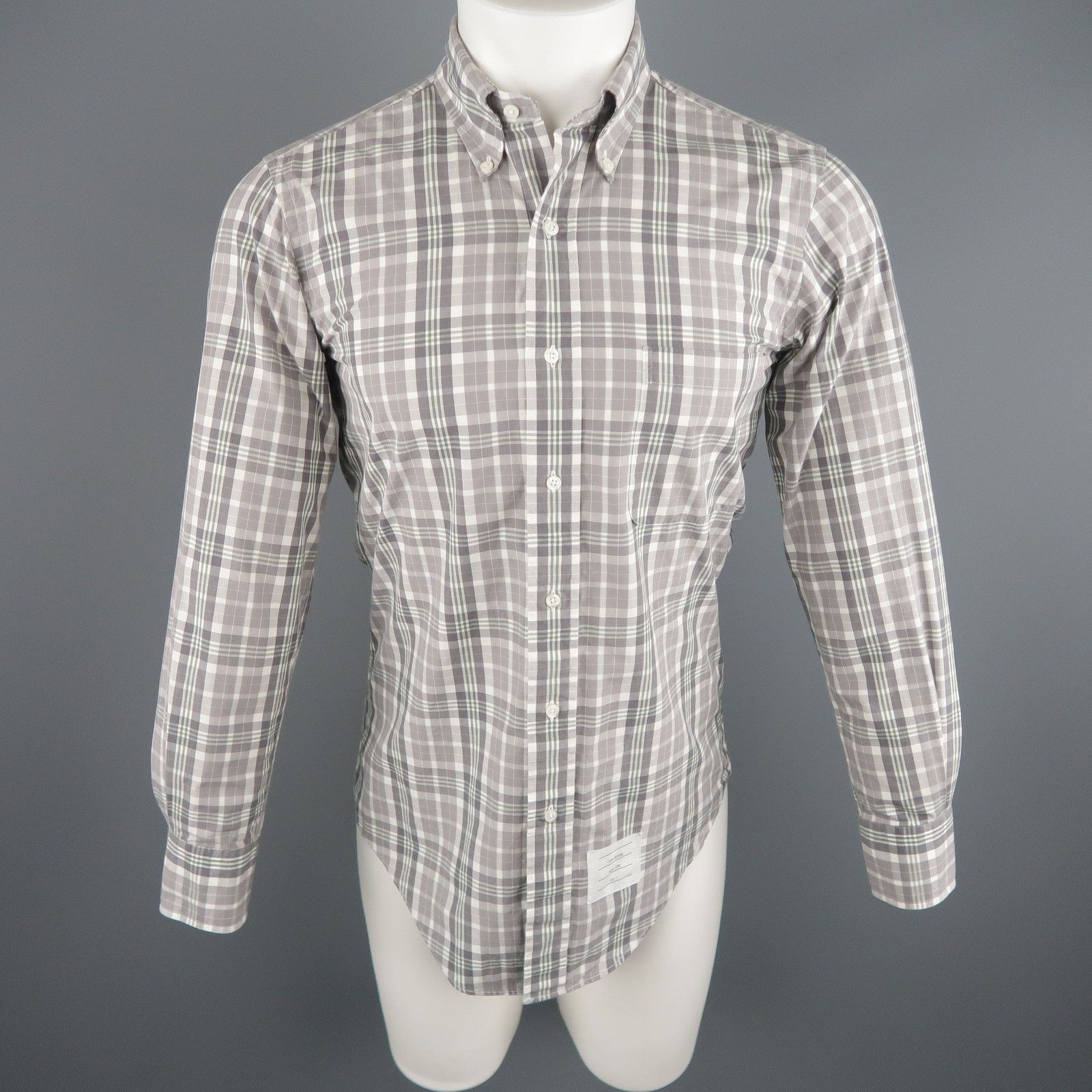 Thom Browne Size S Grey Plaid Cotton Button Down Long Sleeve Shirt Size US S / EU 44-46 / 1 - 1 Thumbnail