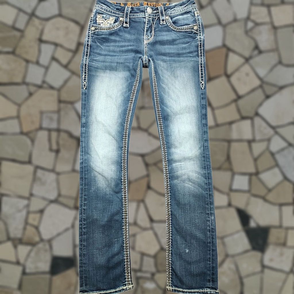 Vintage Rock Revival Karla Jeans Mid Rise Capri Skinny Denim Womens 25 Inseam 29 Blue Rock Revival Karla 25 Jeans Womens Skinny Denim Capris Size 42" / US 20 - 1 Thumbnail