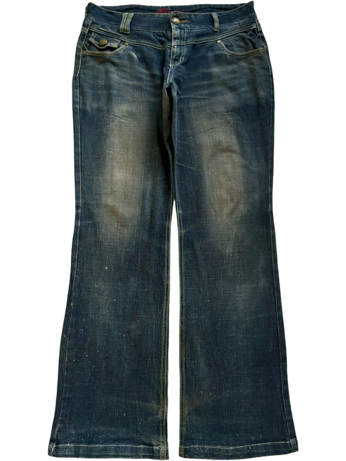 Japanese Brand Vintage Japanese Brand Buckle Back Mud Wash Bootcut Jeans Size 35" - 1 Thumbnail