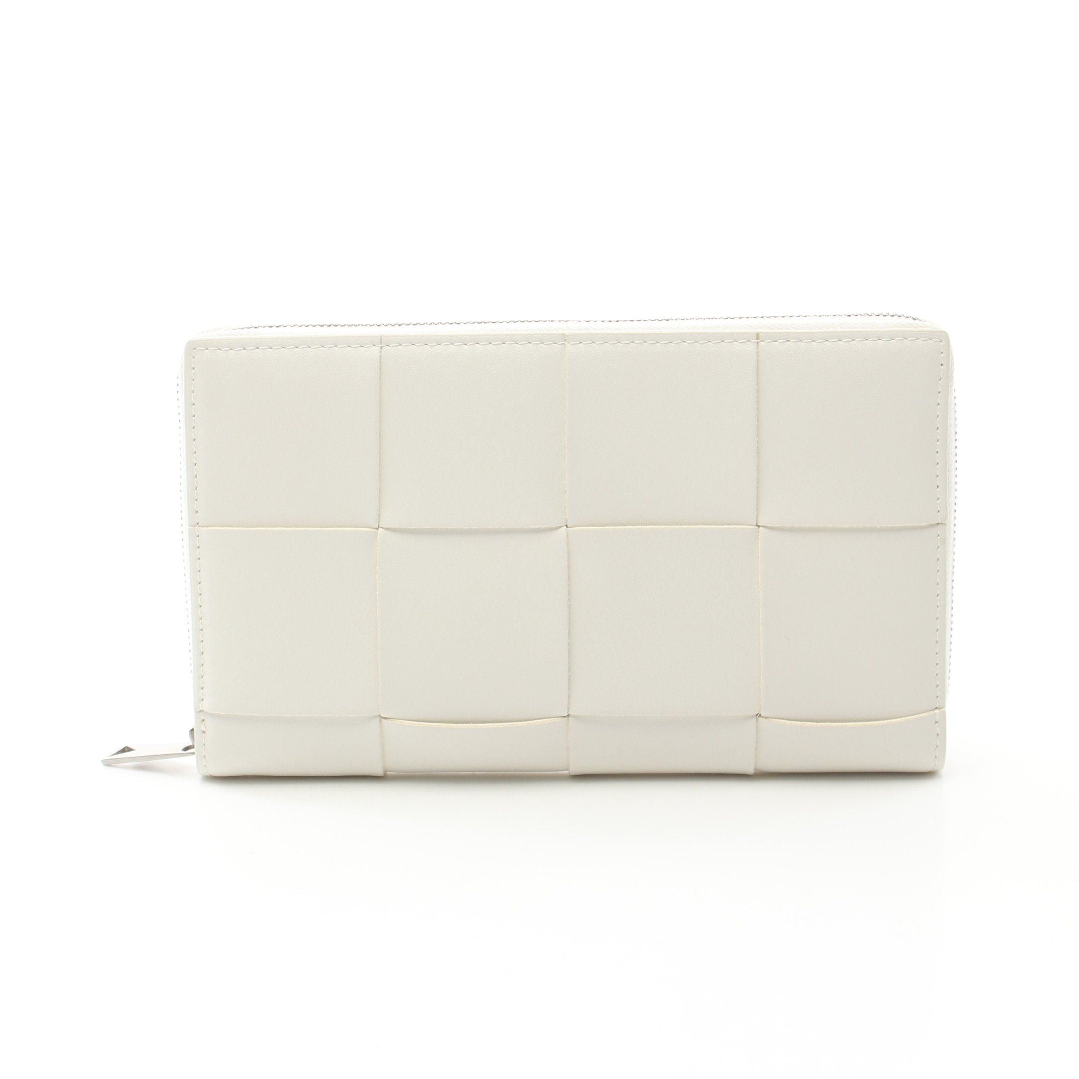 Bottega Veneta Cassette Zip Around Wallet Maxi Intrecciato Round Zipper Long Leather White