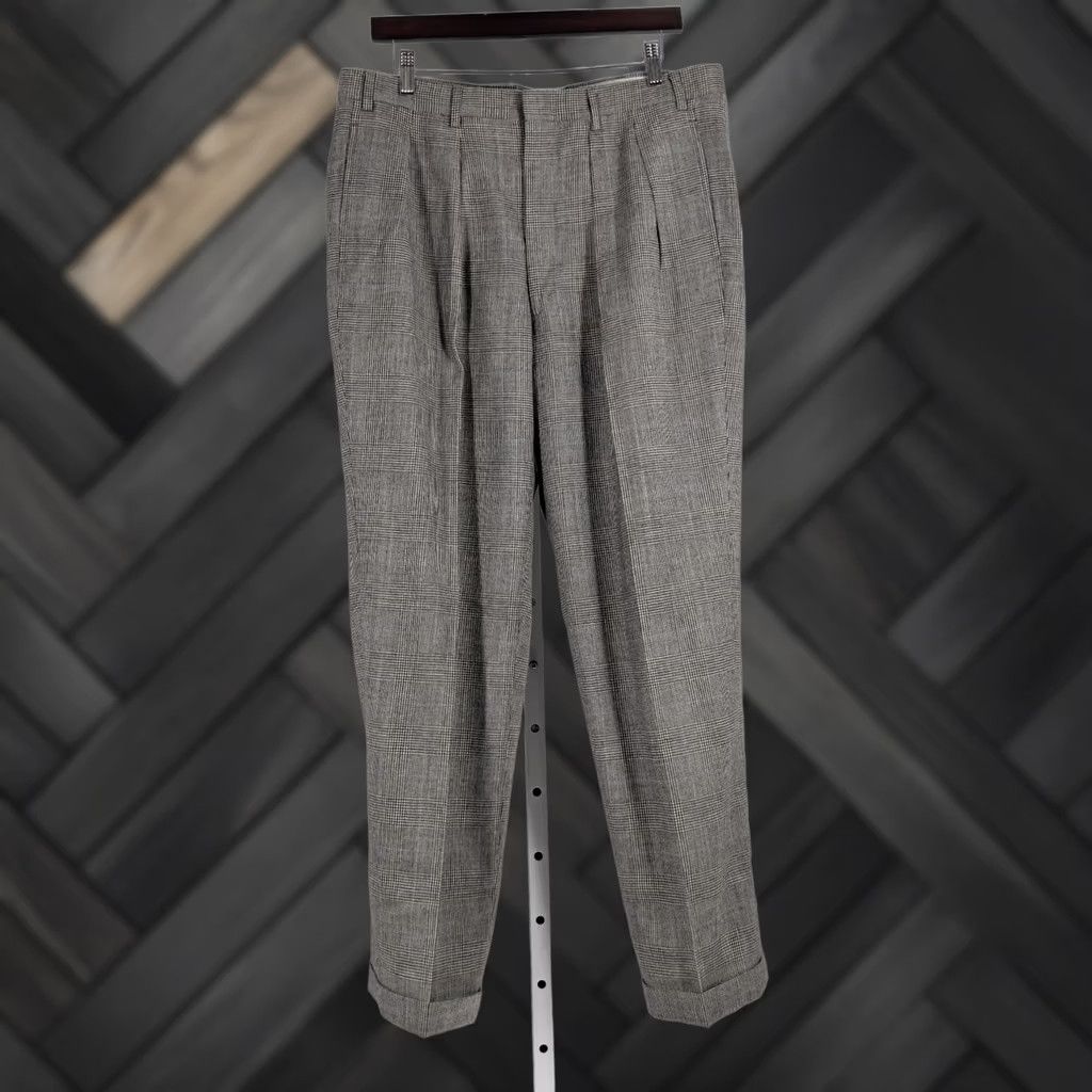 Brooks Brothers VINTAGE Brooks Brothers Glen Plaid Dress Pants 35x29 Wool Men Regular Gray USA 90s Ivy League Cuffed Pleated Trousers Size US 35 - 1 Thumbnail