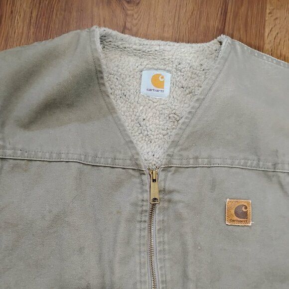 Carhartt Vintage Carhartt Washed Duck Sherpa Fleece Lined Vest Size US L / EU 52-54 / 3 - 1 Thumbnail