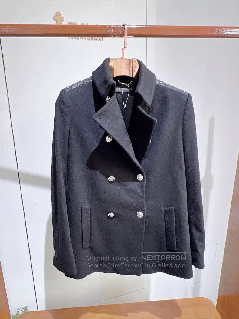Versace Versace Men's coat double-rowed silver buckle black wool Size US XS / EU 42 / 0 - 1 Thumbnail