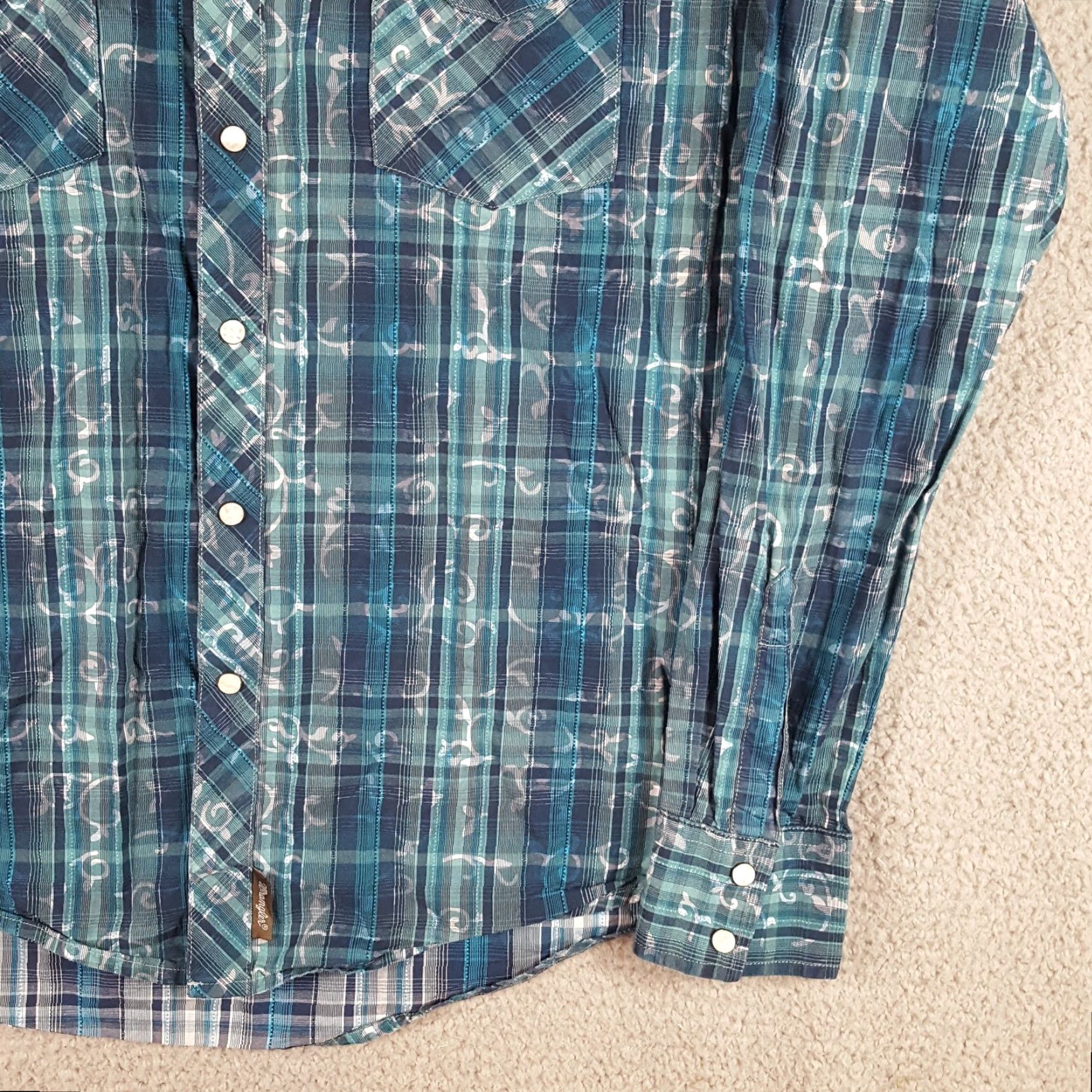 Wrangler VINTAGE Wrangler Western Pearl Snap Cowboy Shirt Men's Large Southwestern Button-Up Plaid Cotton Blue 90s Workwear Mens Size US L / EU 52-54 / 3 - 3 Thumbnail