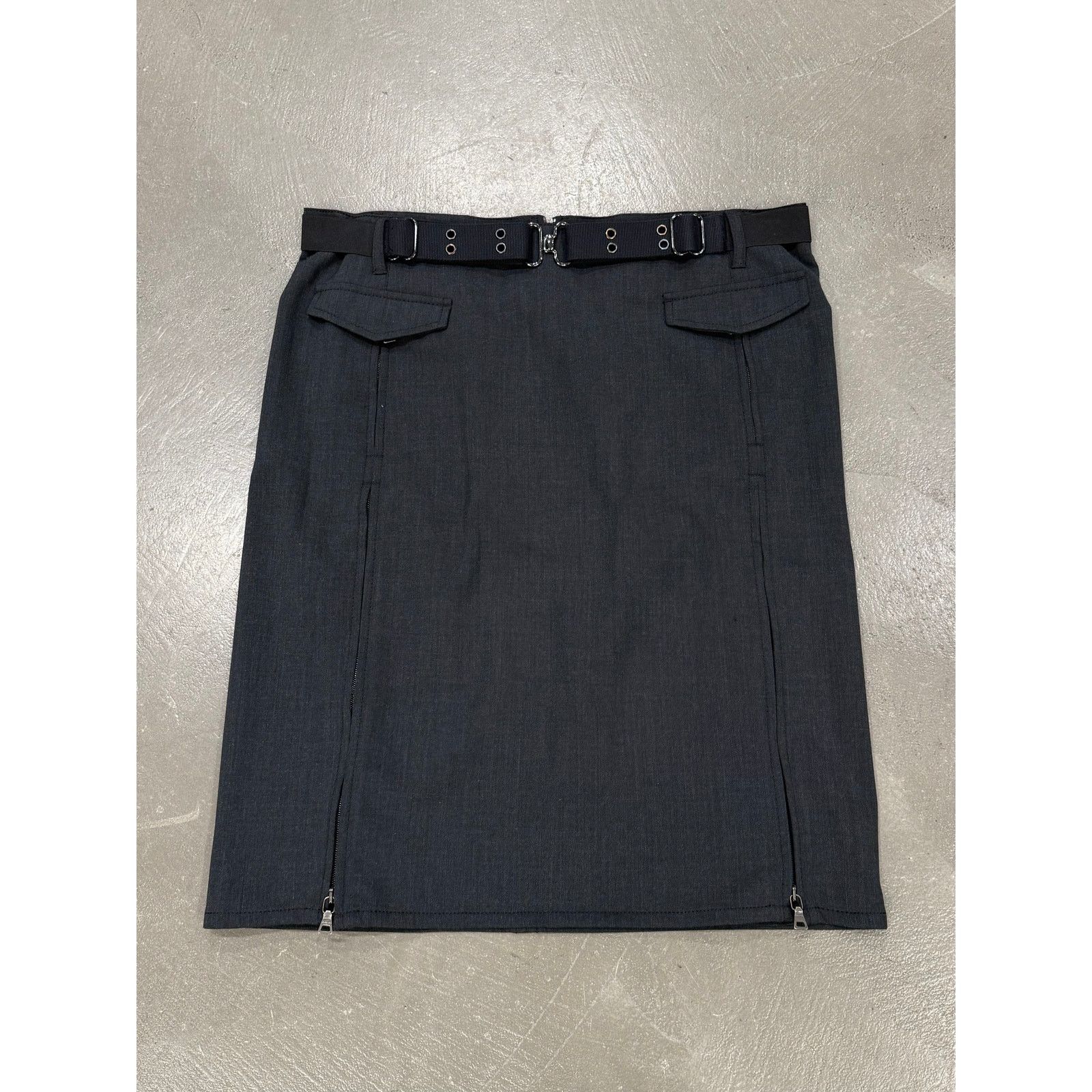 Prada Prada wool midi belted skirt with zippers Size 28" / US 6 / IT 42 - 1 Thumbnail
