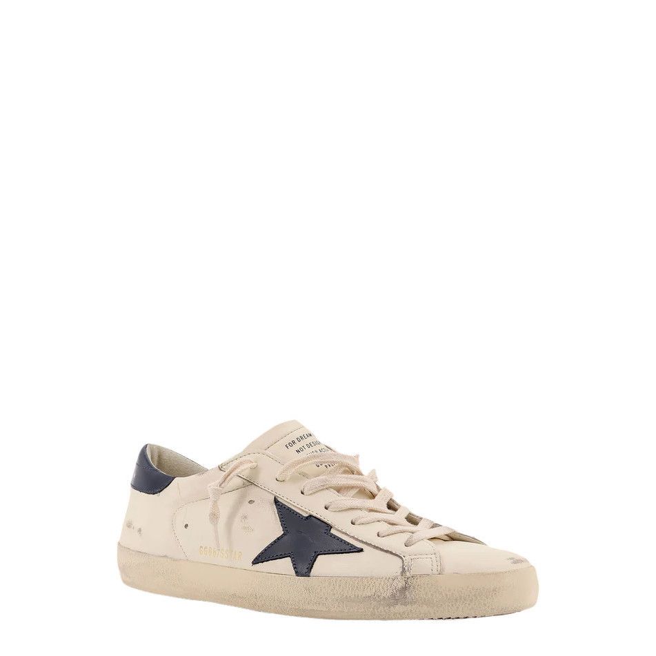 GOLDEN GOOSE Super-Star Men's White/Blue Leather Low Top Sne