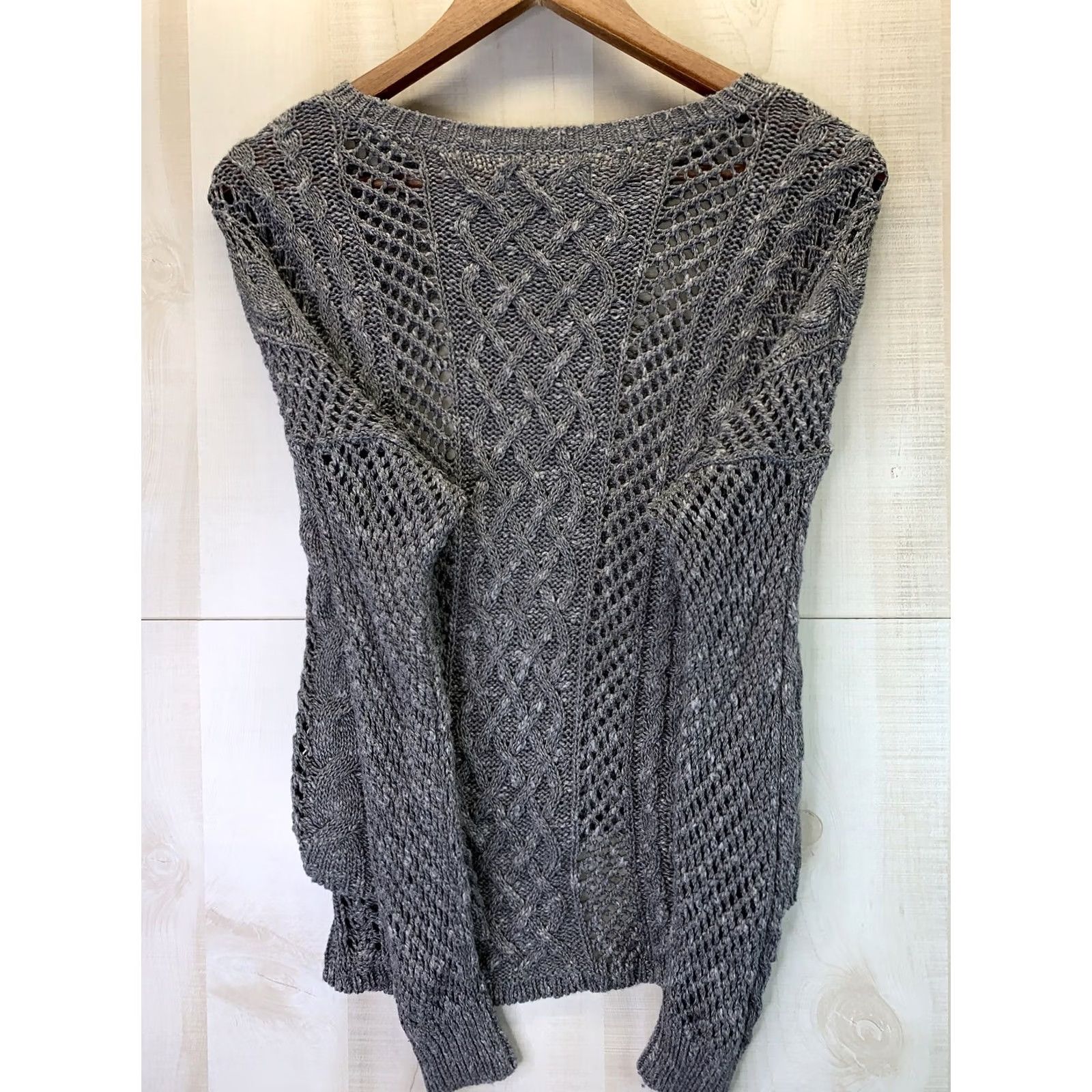 Abercrombie & Fitch Abercrombie & Fitch Women’s/Teen XS/S Gray Hi-Lo Cable Open Knit Sweater Shirt Pullover Ladies Black White Gray 90s? Size XS / US 0-2 / IT 36-38 - 6 Thumbnail