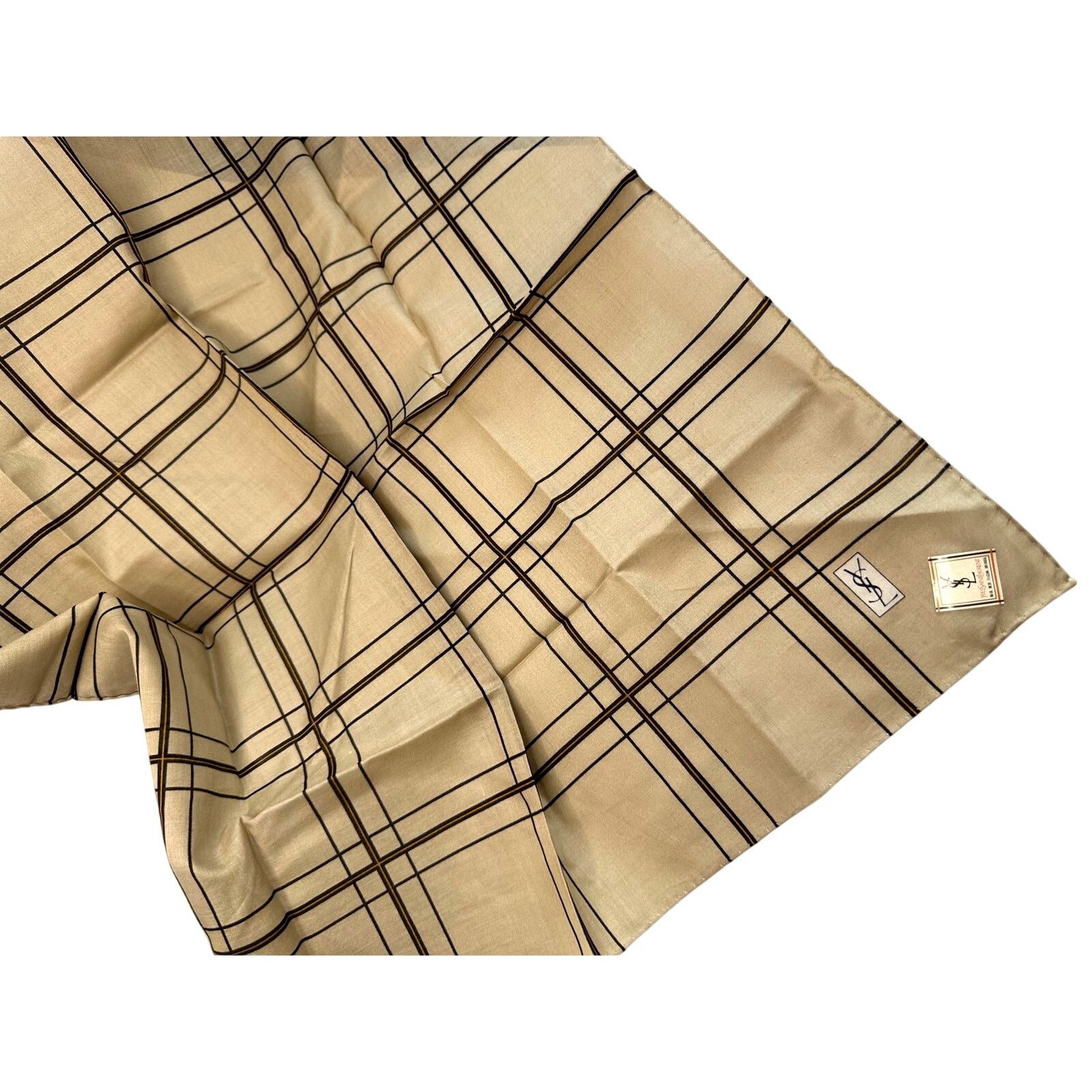 Yves Saint Laurent YSL Yves Saint Laurent Pocket Square Scarf Beige Plaid Size ONE SIZE - 7 Thumbnail