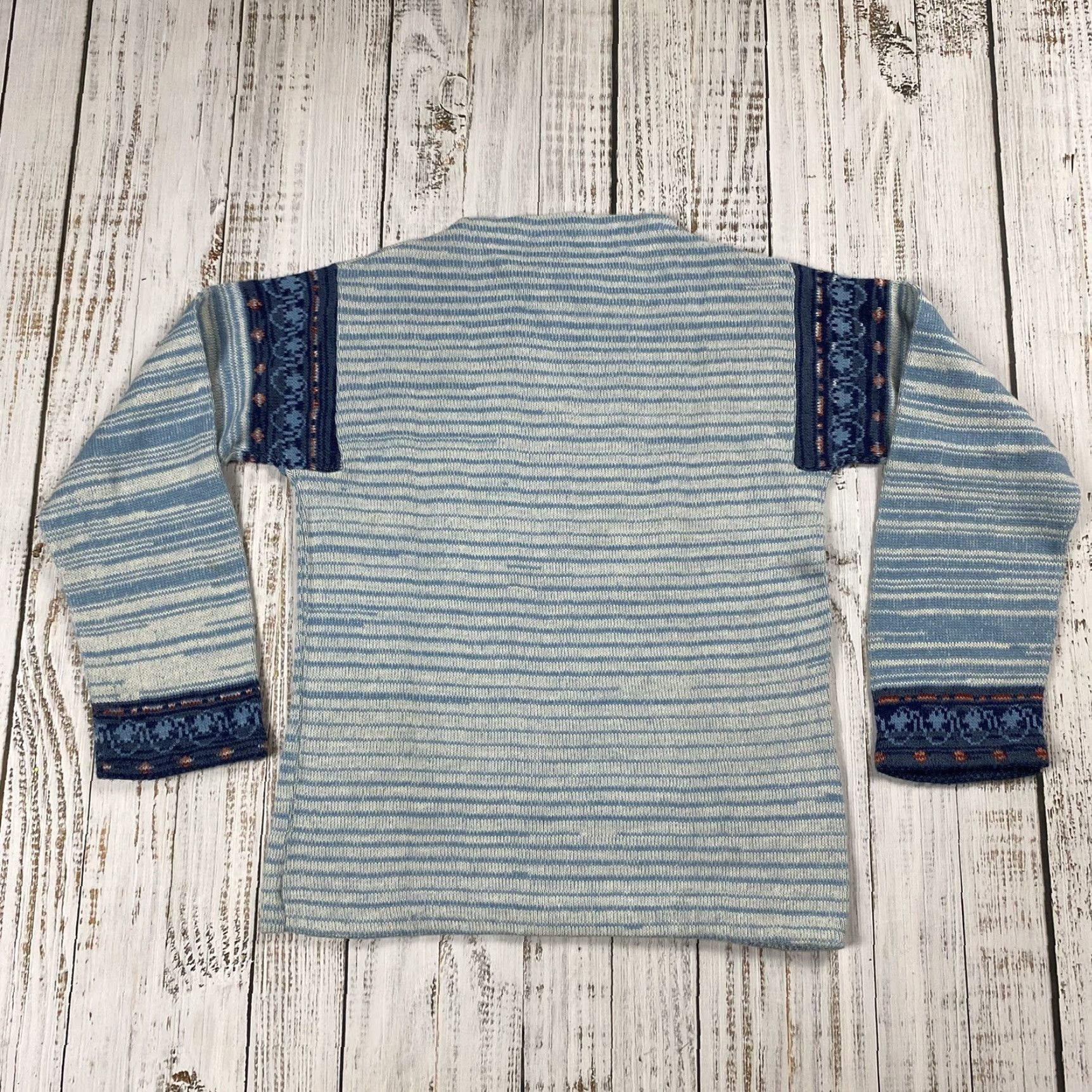 Esprit VINTAGE Esprit 70s HIPPY BOHO Cardigan Sweater Womens M Blue Floral Striped Knit Size M / US 6-8 / IT 42-44 - 5 Thumbnail